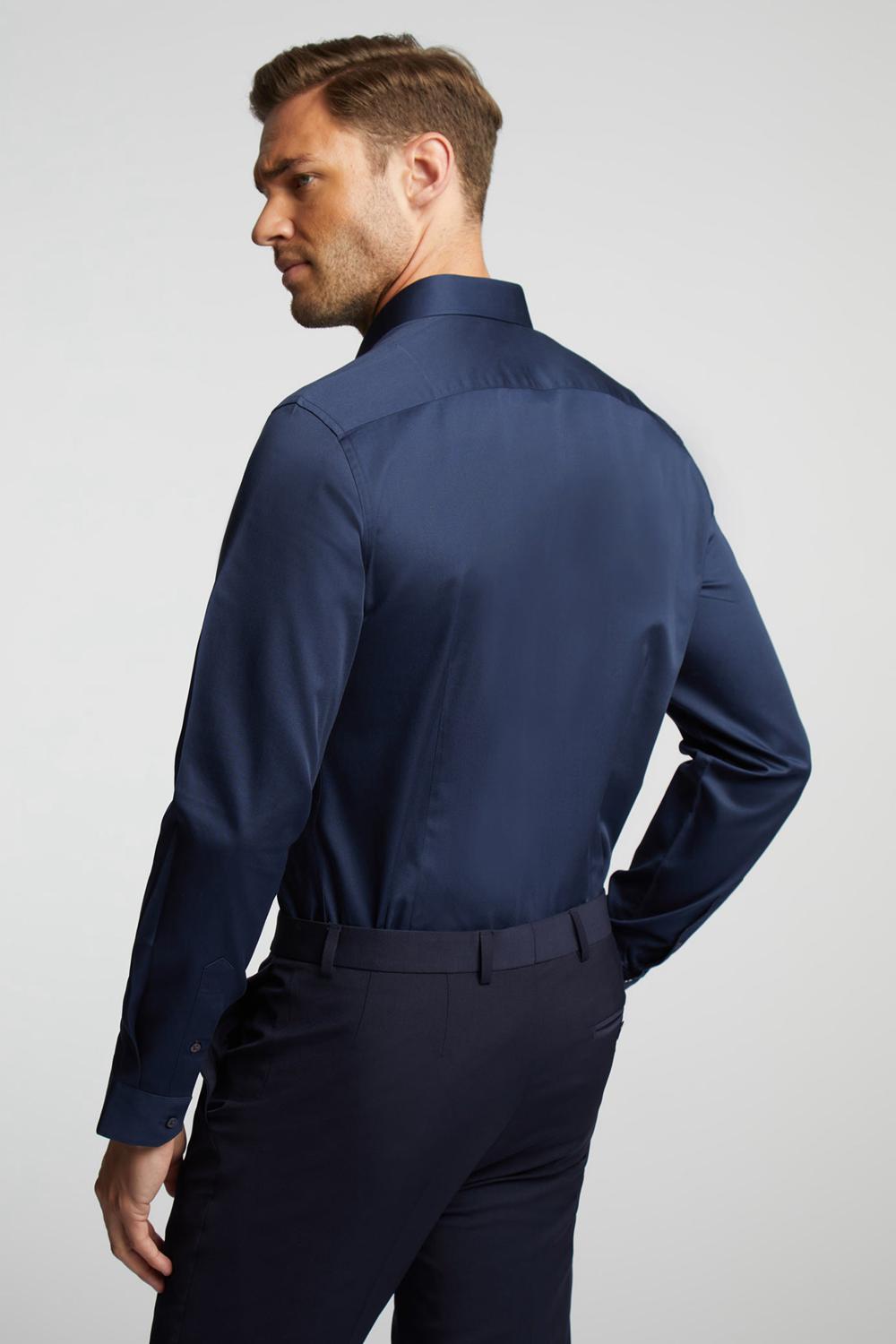 Navy Men Ted Baker DUDDON - Navy Slim Fit Long Sleeve Cotton Formal Shirts | NZ  EILG-24361