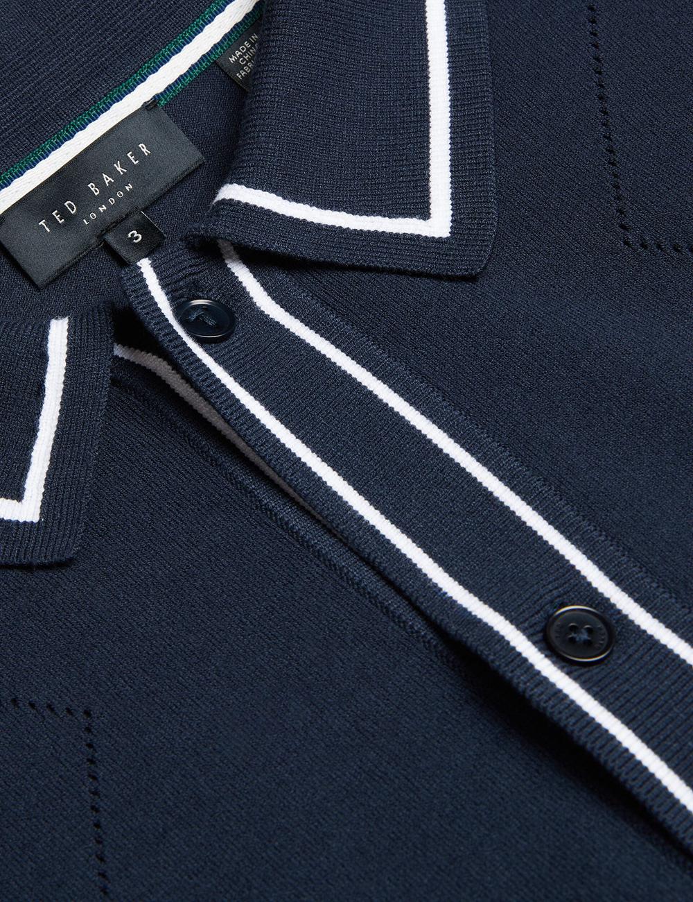 Navy Men Ted Baker ELMDON LS Diamond Button Through Casual Shirts | NZ  ZFGX-85934