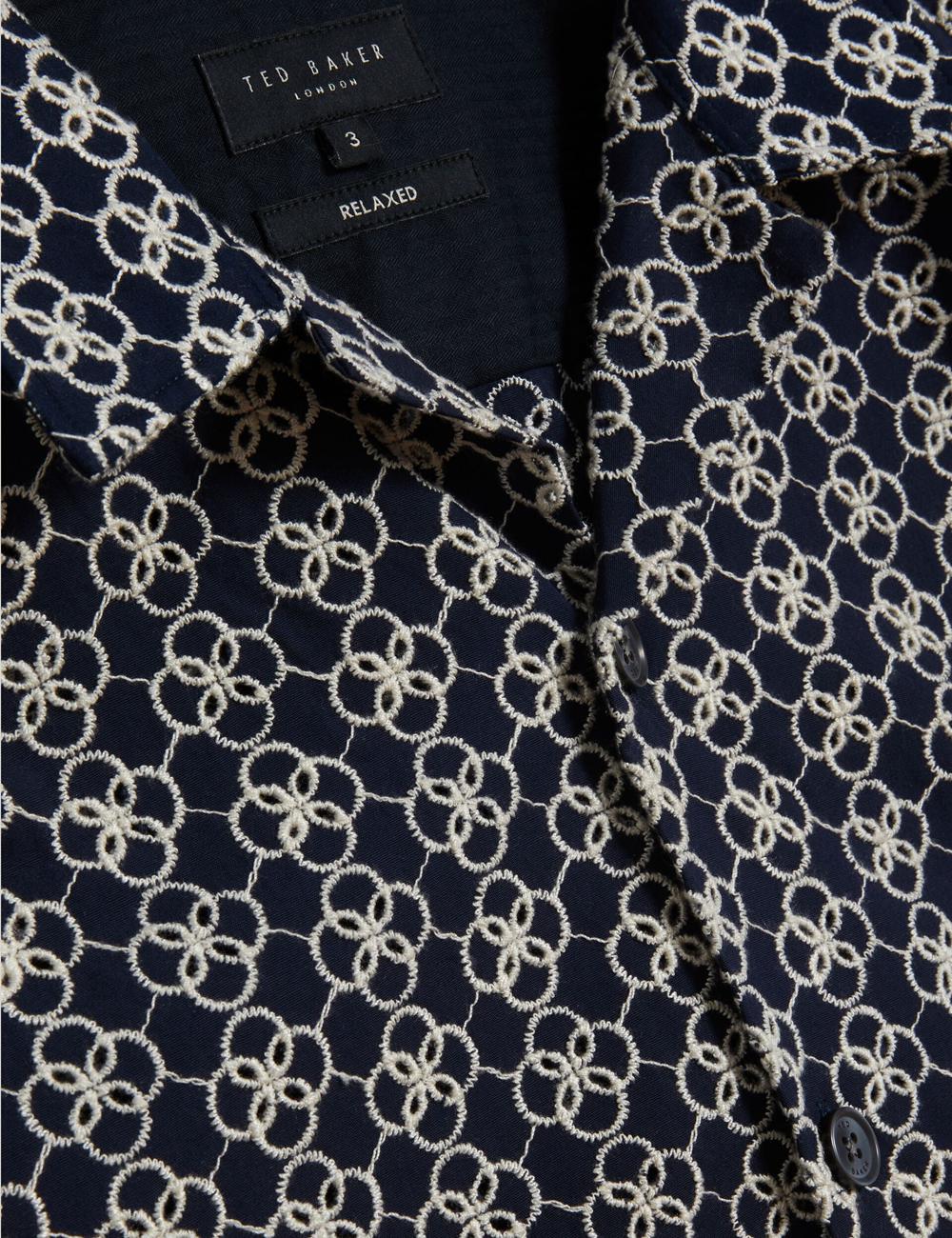 Navy Men Ted Baker FINLAYS - Short Sleeve Relaxed Embroidered Casual Shirts | NZ  MRYO-23190