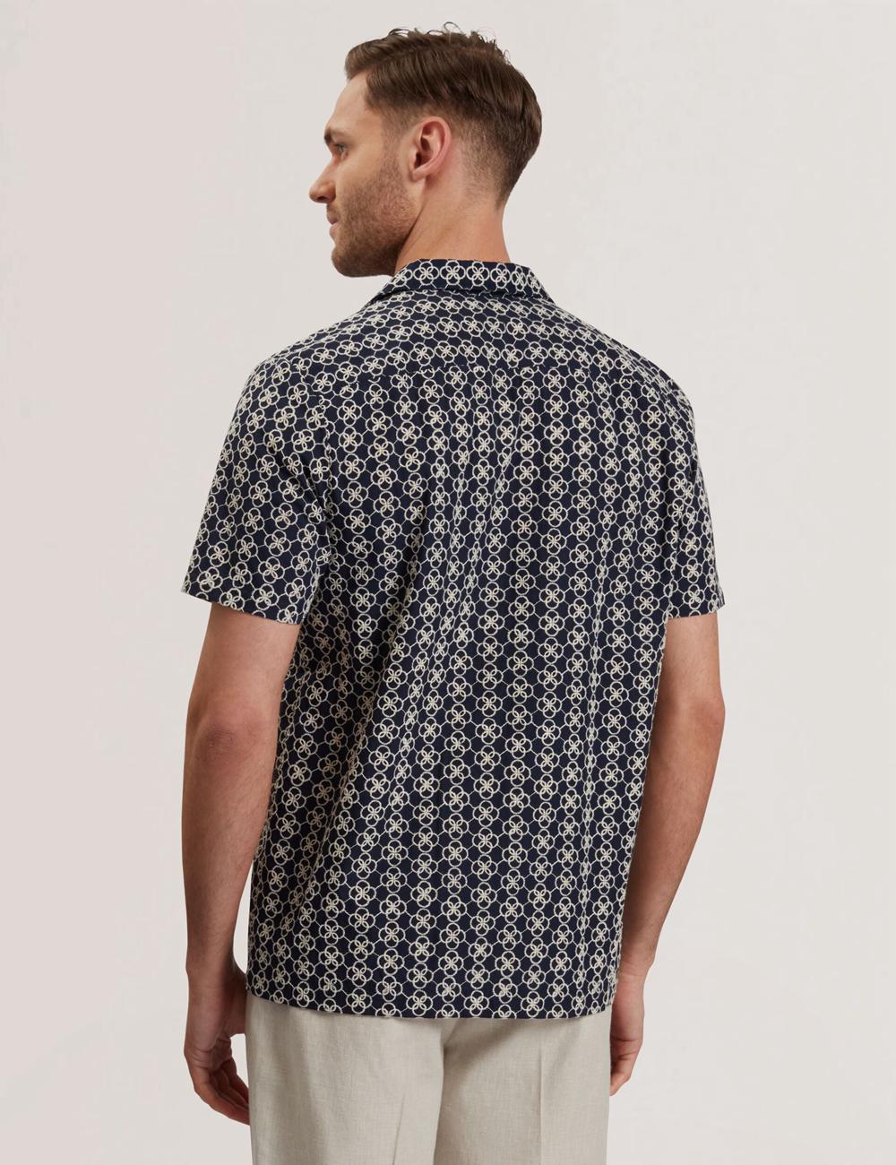 Navy Men Ted Baker FINLAYS - Short Sleeve Relaxed Embroidered Casual Shirts | NZ  MRYO-23190