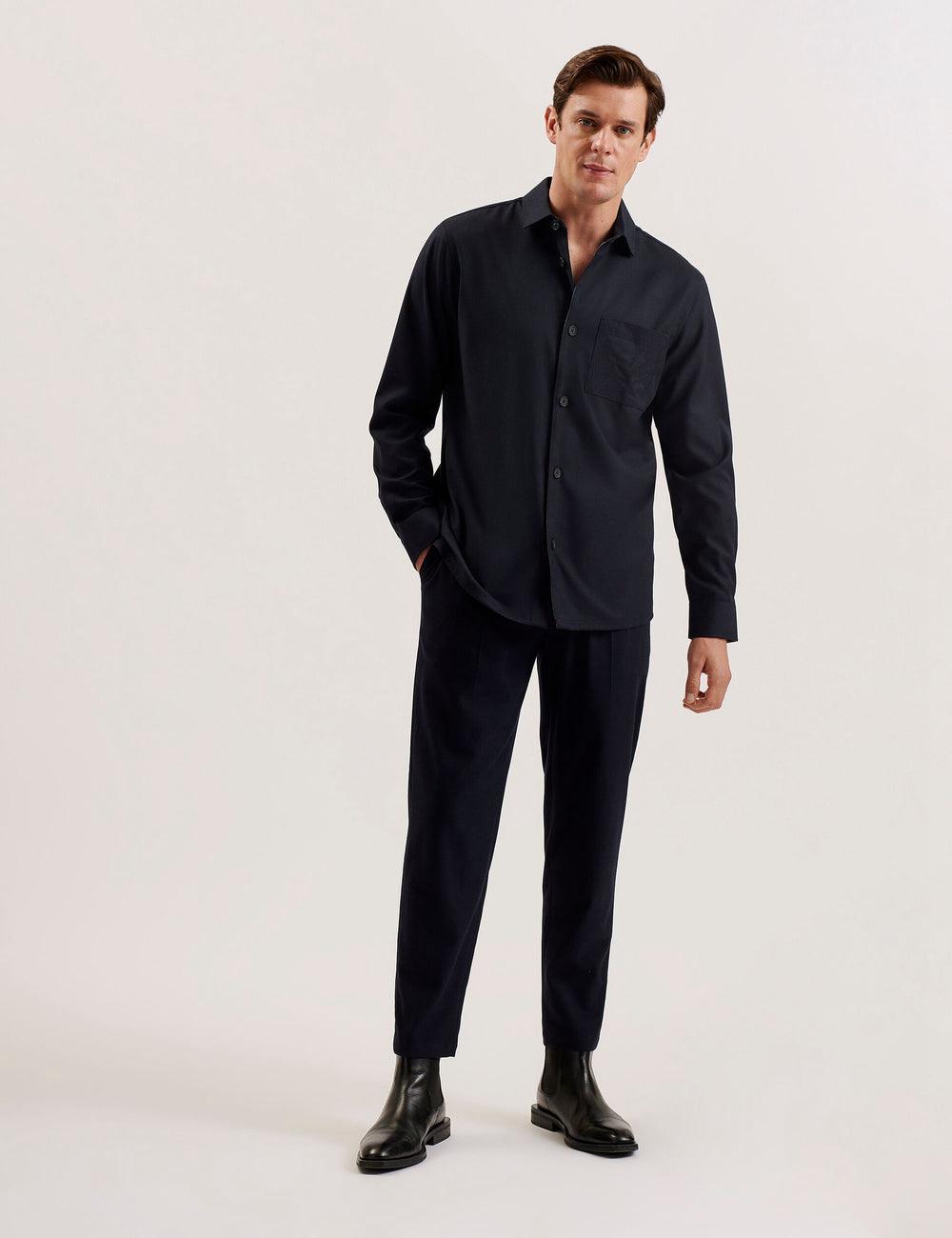 Navy Men Ted Baker GAIUS - Wool Blend With Pocket Detail Casual Shirts | NZ  PGCR-68130
