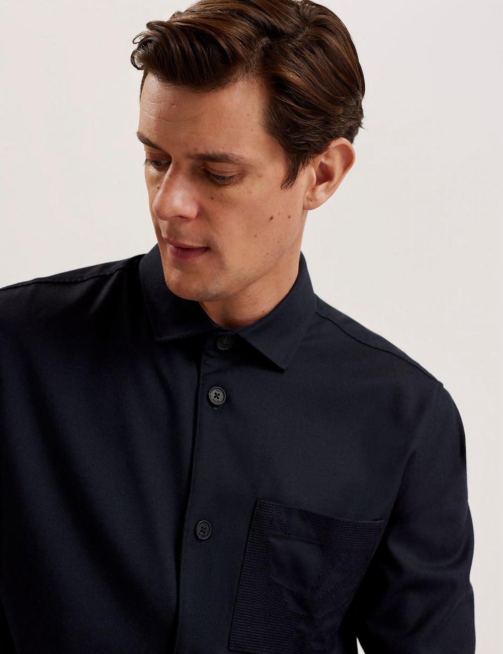 Navy Men Ted Baker GAIUS - Wool Blend With Pocket Detail Casual Shirts | NZ  PGCR-68130