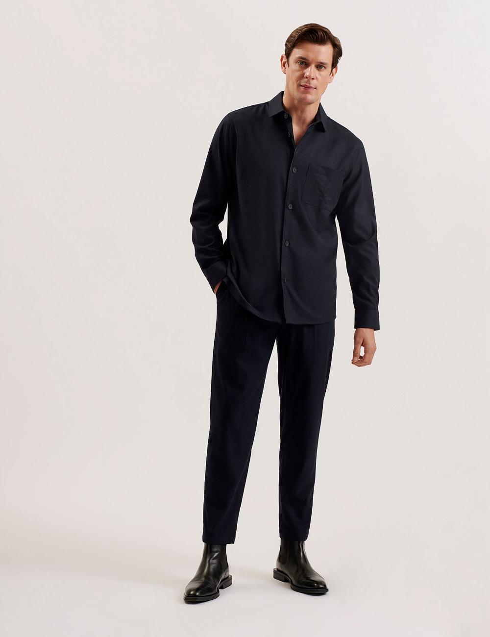 Navy Men Ted Baker GAIUS - Wool Blend With Pocket Detail Casual Shirts | NZ  PGCR-68130