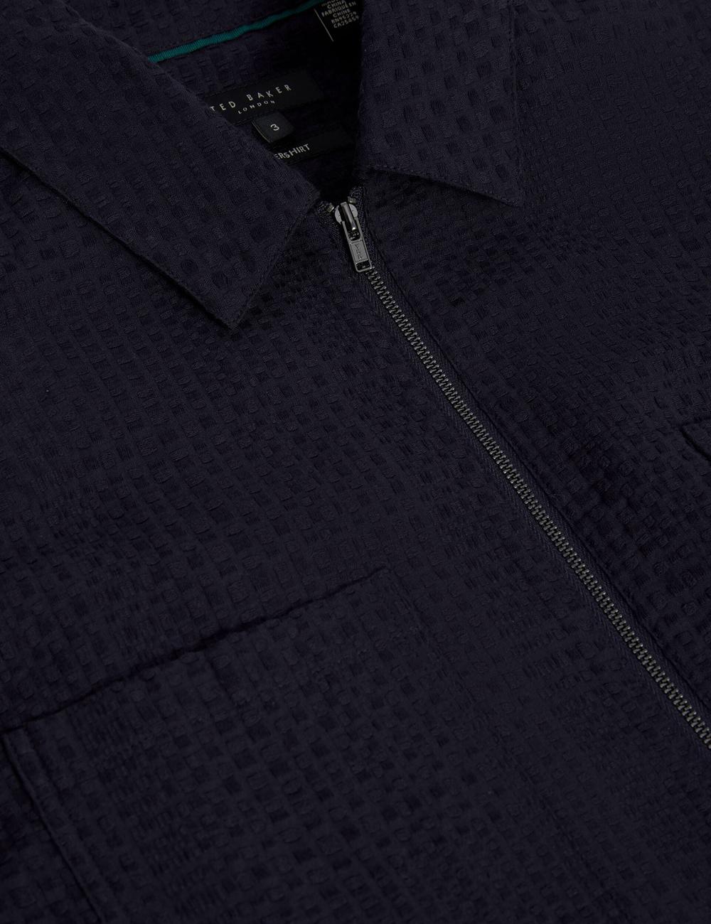 Navy Men Ted Baker KAILINS - Long Sleeve Zip-Through Cotton Overshirt Overshirts | NZ  OYGU-48276