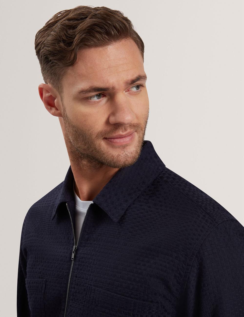 Navy Men Ted Baker KAILINS - Long Sleeve Zip-Through Cotton Overshirt Overshirts | NZ  OYGU-48276