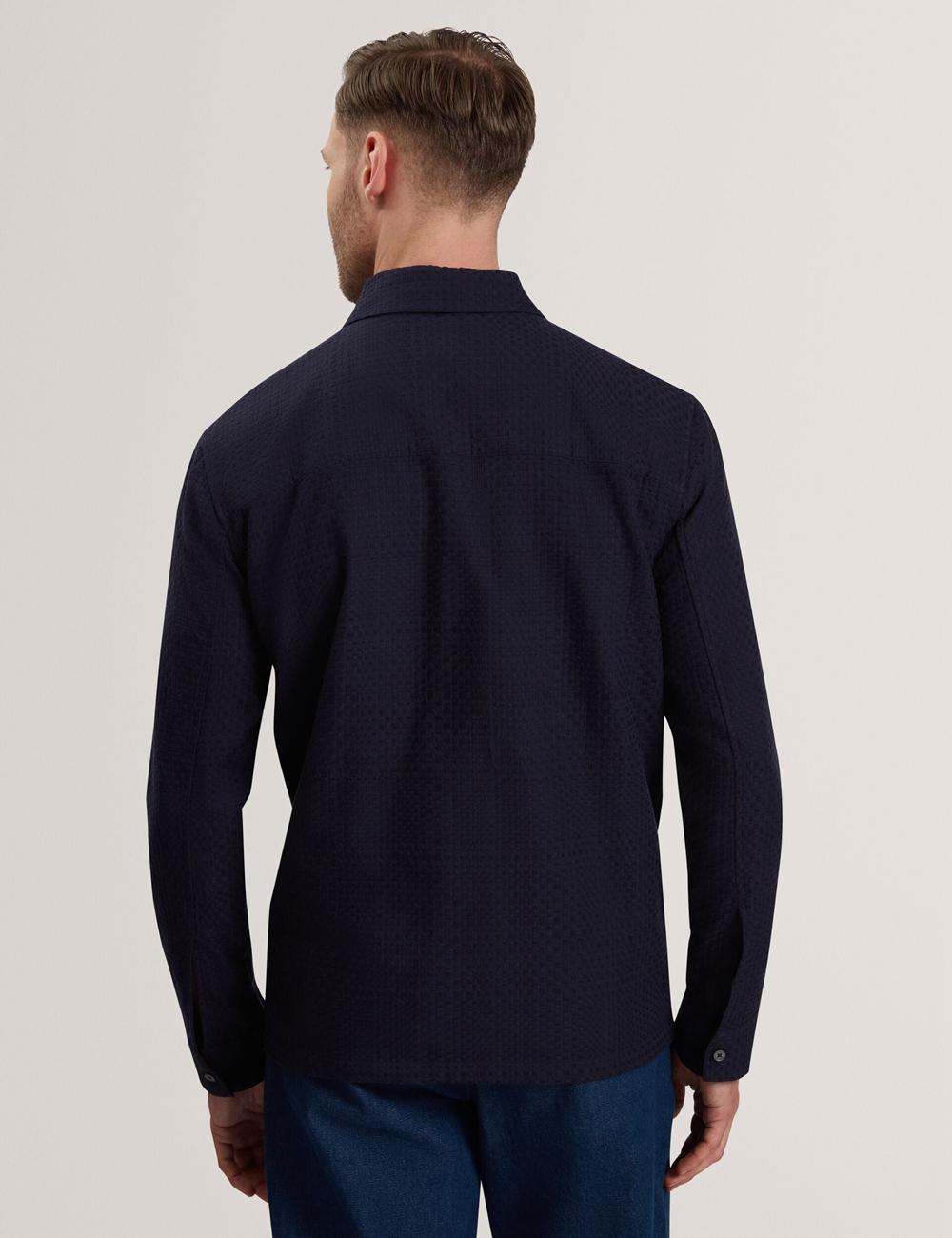 Navy Men Ted Baker KAILINS - Long Sleeve Zip-Through Cotton Overshirt Overshirts | NZ  OYGU-48276