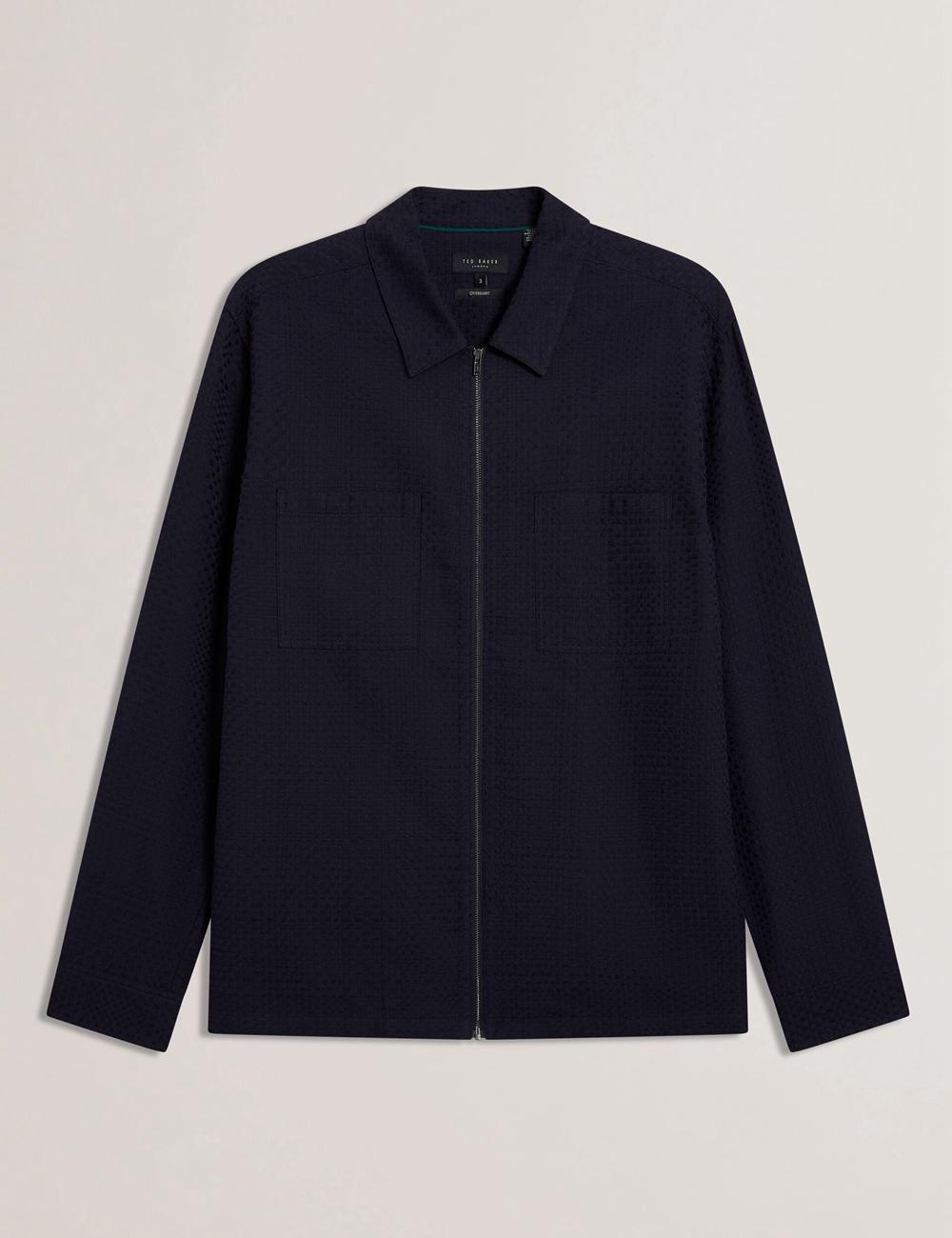 Navy Men Ted Baker KAILINS - Long Sleeve Zip-Through Cotton Overshirt Overshirts | NZ  OYGU-48276