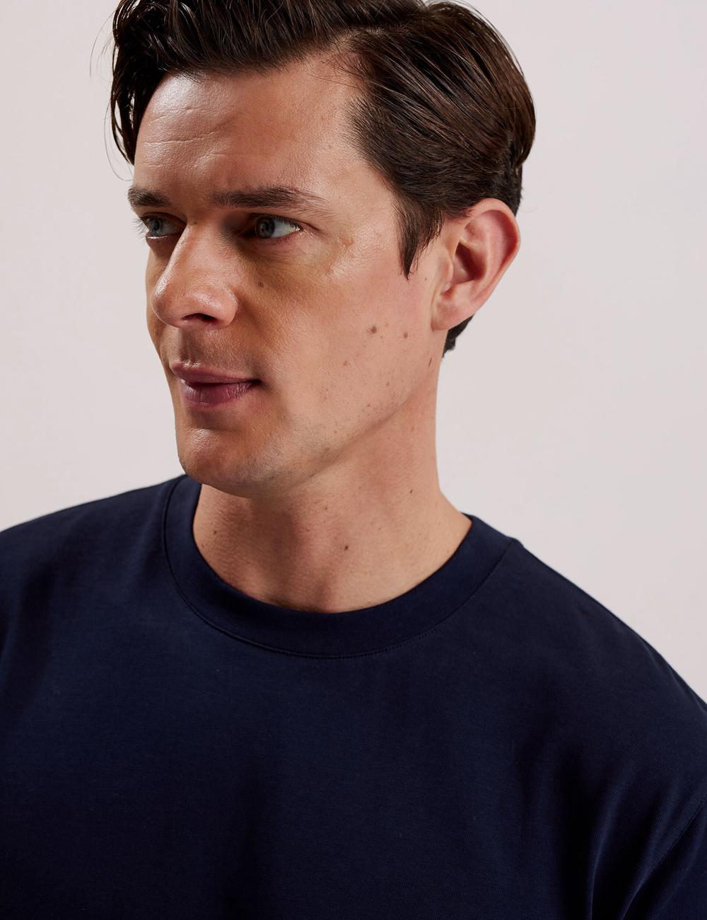 Navy Men Ted Baker KORNKA - Short Sleeve Relaxed Fit Cotton T-Shirts | NZ  IHYT-52903