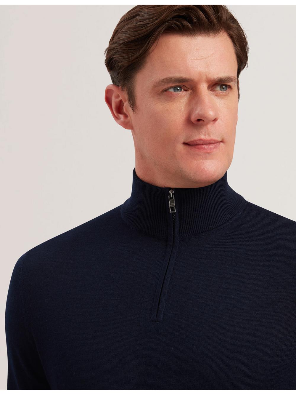 Navy Men Ted Baker LIMEHAS - Wool Quarter Zip Funnel Neck Sweater Jumpers | NZ  QDRM-94683
