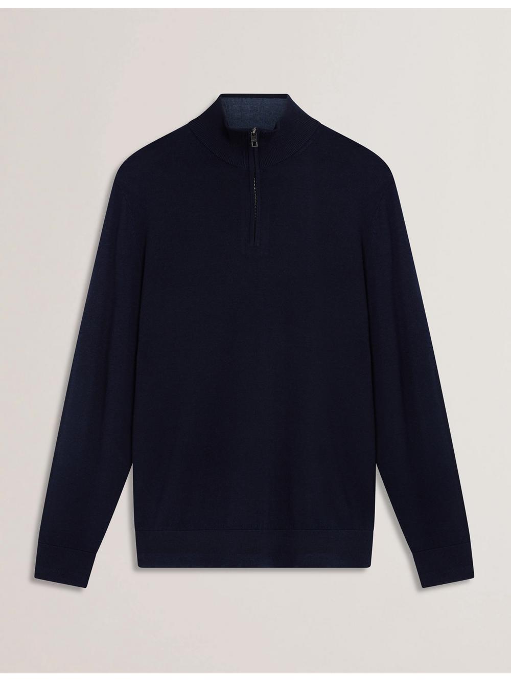 Navy Men Ted Baker LIMEHAS - Wool Quarter Zip Funnel Neck Sweater Jumpers | NZ  QDRM-94683