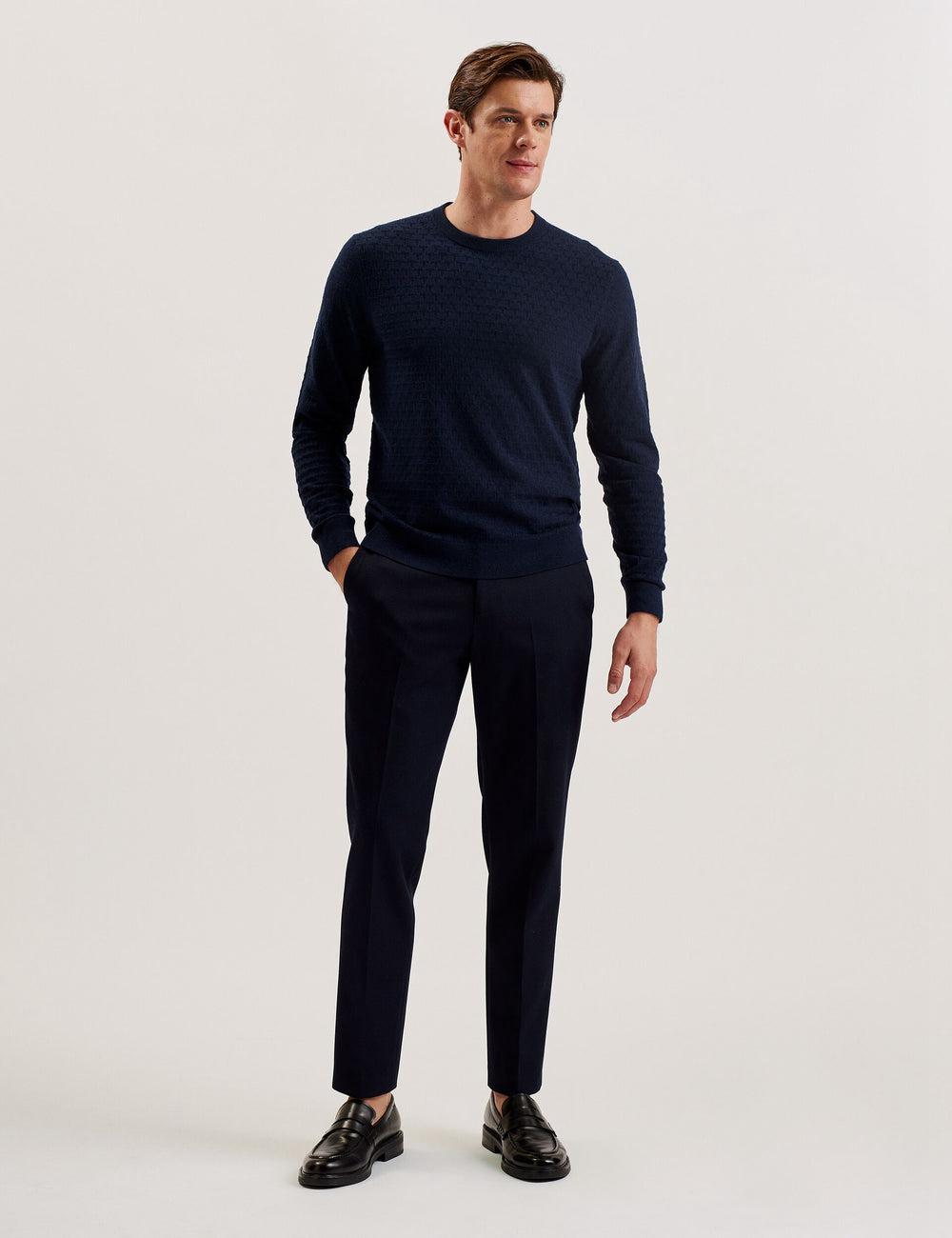 Navy Men Ted Baker LOUNG - Textured T Knit Crew Neck Jumpers | NZ  UFNM-71298