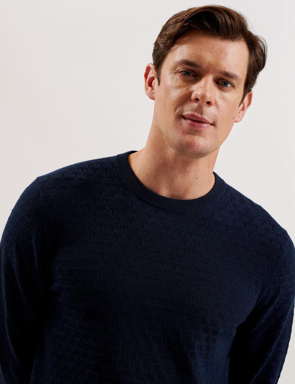 Navy Men Ted Baker LOUNG - Textured T Knit Crew Neck Jumpers | NZ  UFNM-71298