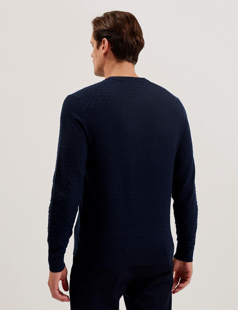 Navy Men Ted Baker LOUNG - Textured T Knit Crew Neck Jumpers | NZ  UFNM-71298