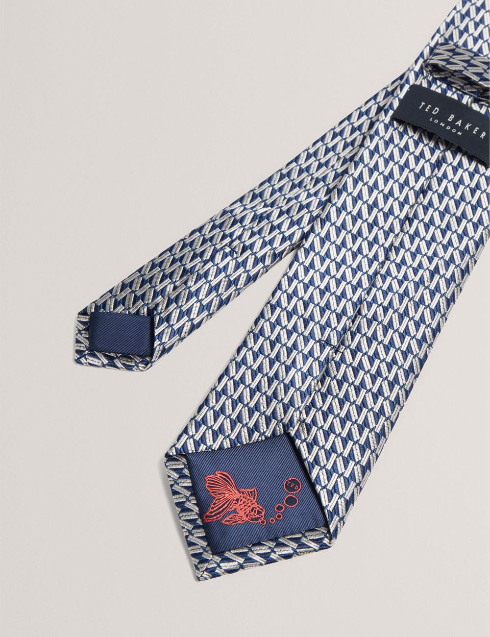 Navy Men Ted Baker MILAK - Geometric Pattern Silk Ties | NZ  WLXG-27810
