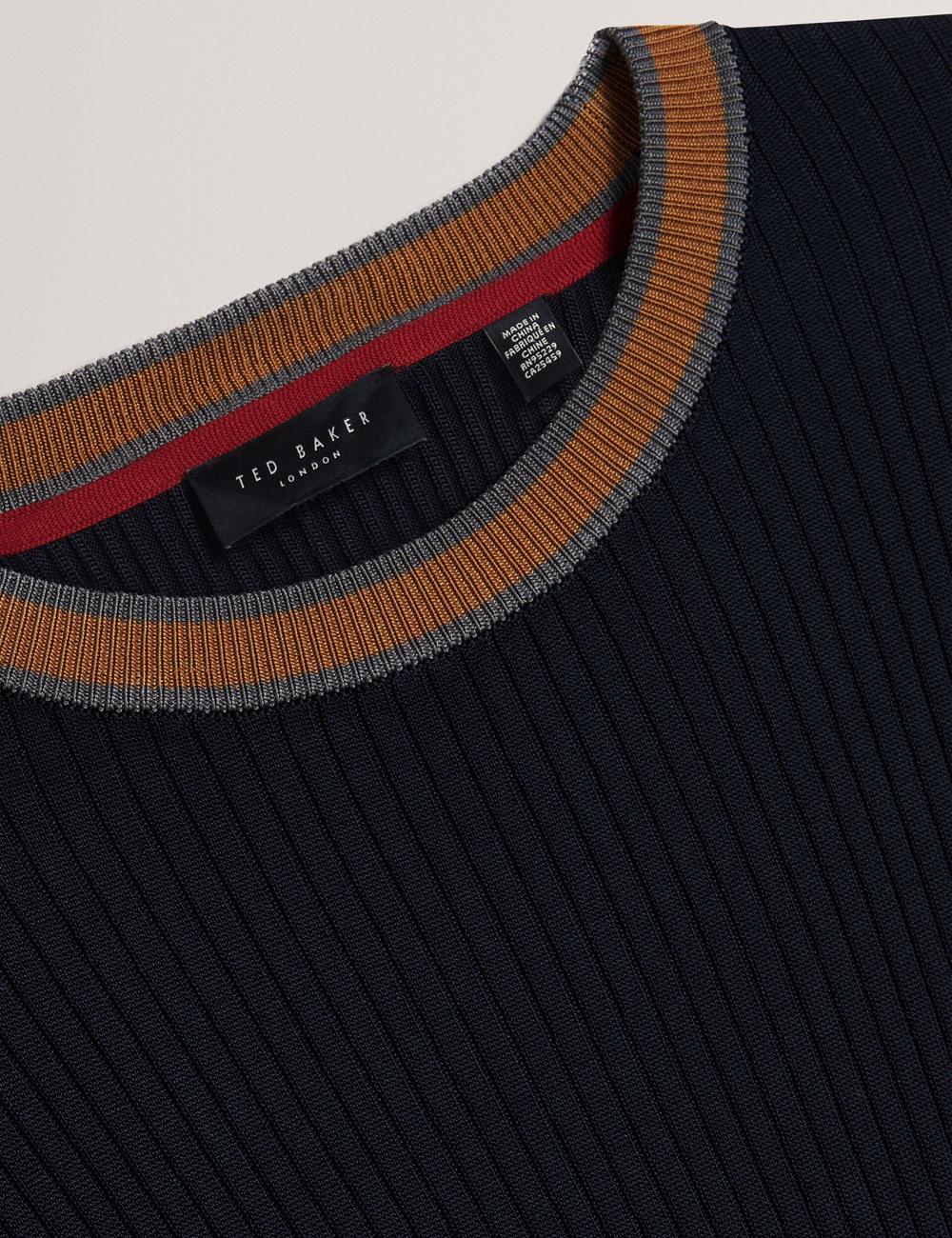 Navy Men Ted Baker NAYOR - Long Sleeve Rayon Ribbed Crew Neck Jumpers | NZ  OQEP-59037