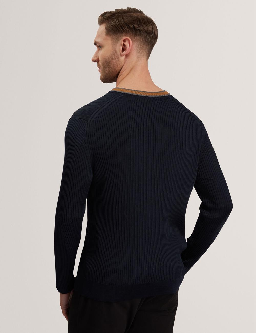 Navy Men Ted Baker NAYOR - Long Sleeve Rayon Ribbed Crew Neck Jumpers | NZ  OQEP-59037