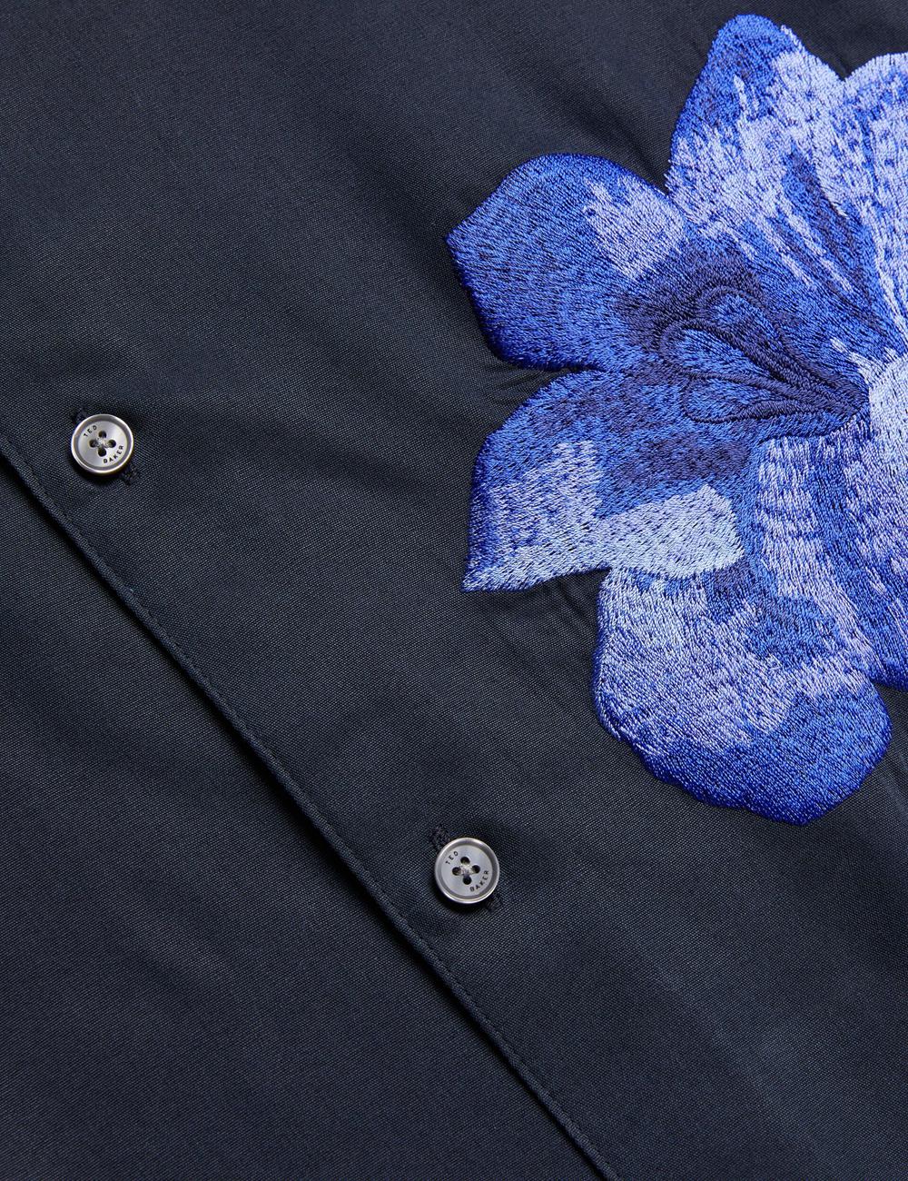 Navy Men Ted Baker NESSMEN - Embroidered Detail Relaxed Fit Casual Shirts | NZ  BSLH-92873