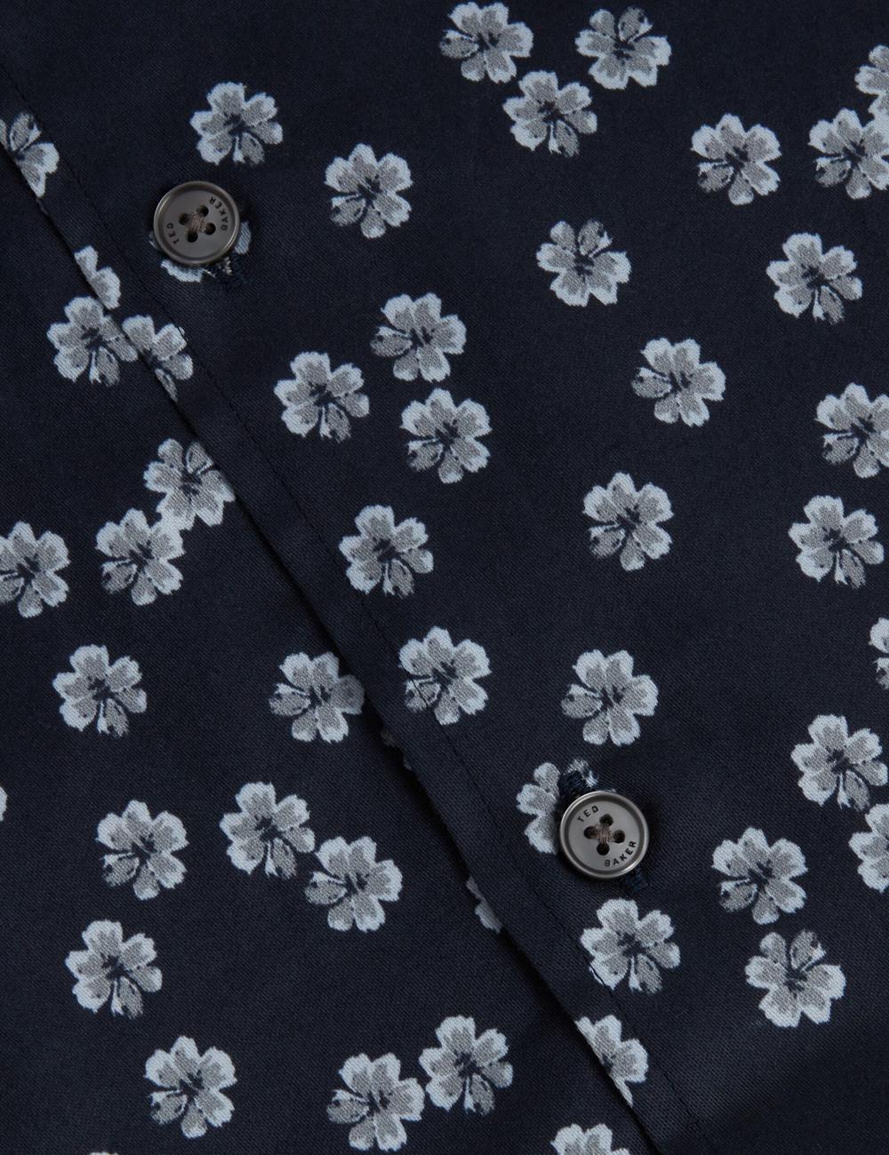 Navy Men Ted Baker NIKSHO - Short Sleeve Slim Ditsy Floral Casual Shirts | NZ  DKTA-23697