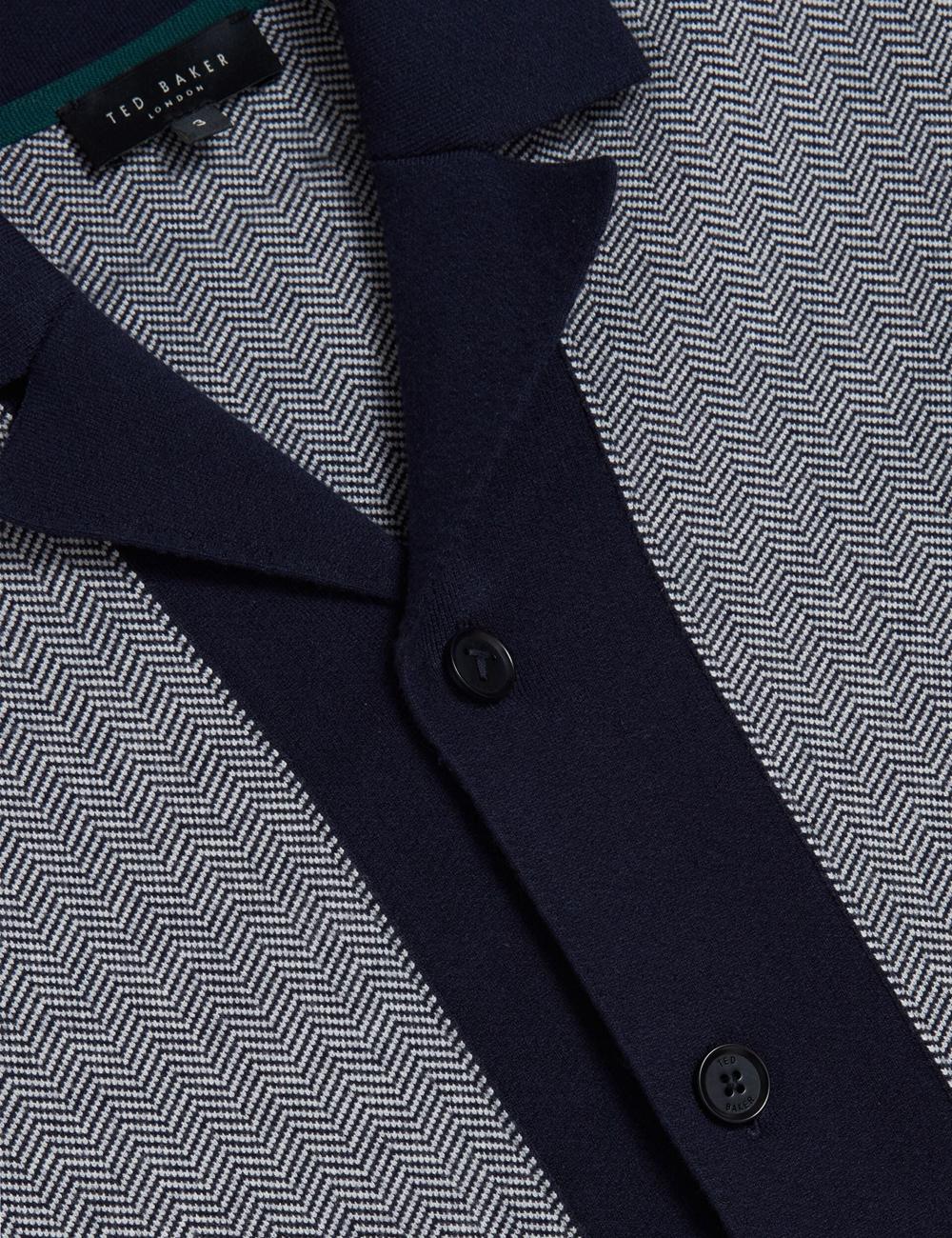 Navy Men Ted Baker PADRIG - Herringbone Knit Colour Block Short Sleeve Casual Shirts | NZ  QUSJ-98104