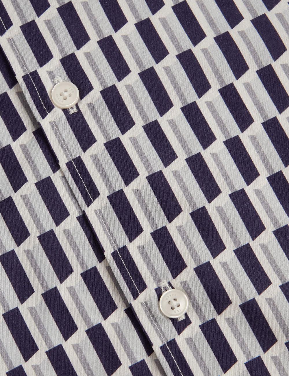 Navy Men Ted Baker PEARSOS - Geo Print Short Sleeve Cotton Casual Shirts | NZ  ZXAB-84279