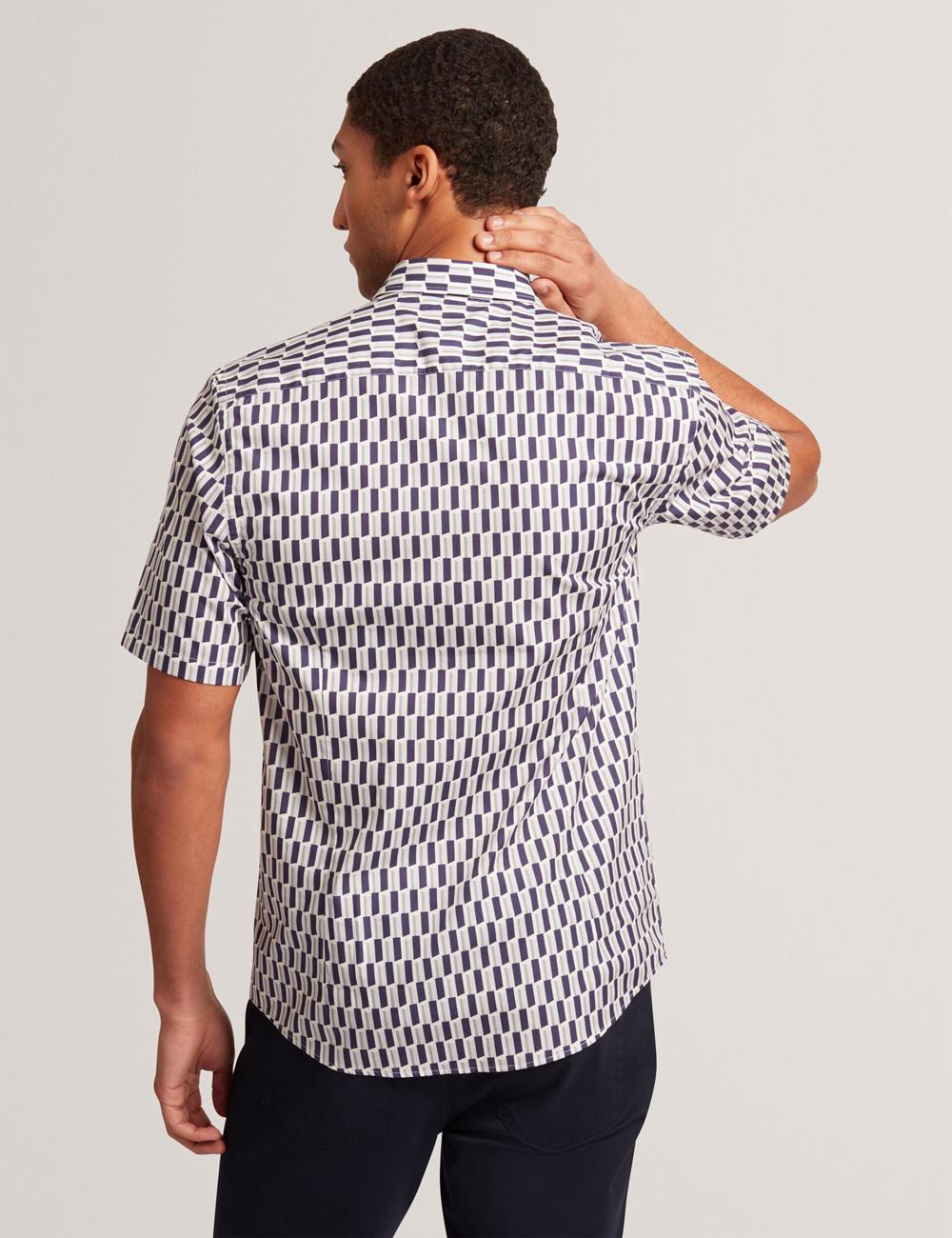Navy Men Ted Baker PEARSOS - Geo Print Short Sleeve Cotton Casual Shirts | NZ  ZXAB-84279