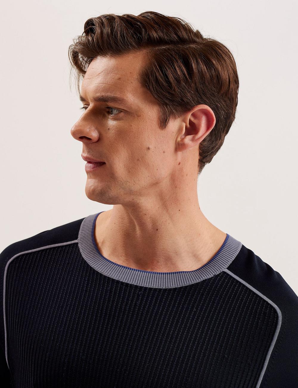 Navy Men Ted Baker TOREZ - Long Sleeve Textured Knit Top Jumpers | NZ  FHZD-90843