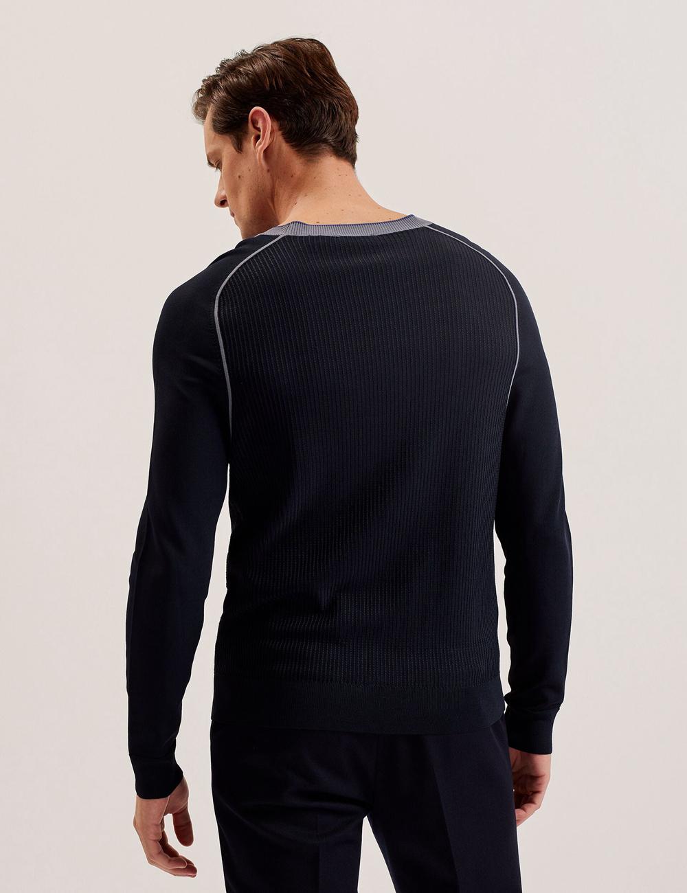 Navy Men Ted Baker TOREZ - Long Sleeve Textured Knit Top Jumpers | NZ  FHZD-90843