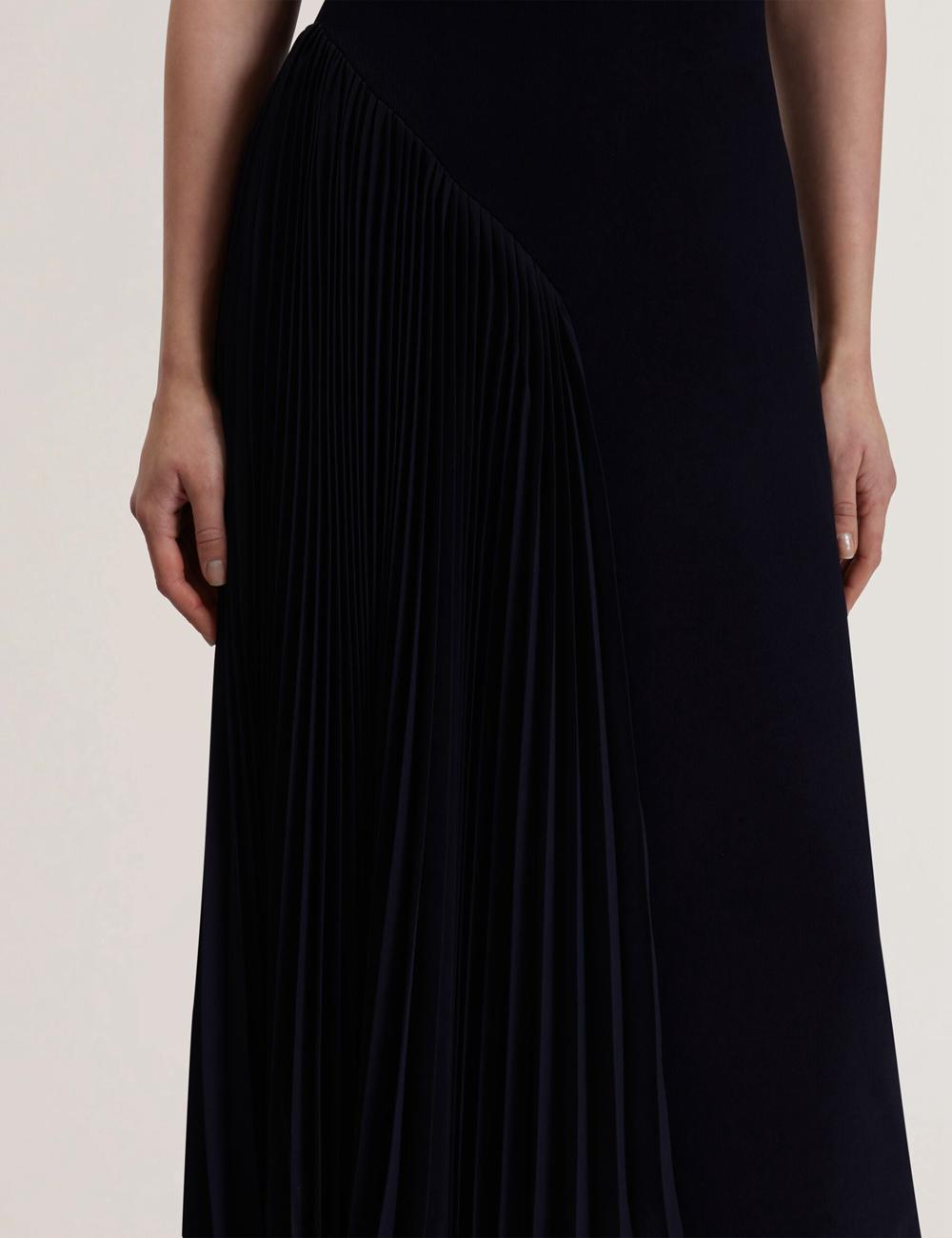 Navy Women Ted Baker AZZINA - Pleated Panel Sleeveless Knitted Midi Dresses | NZ  KPGF-64872