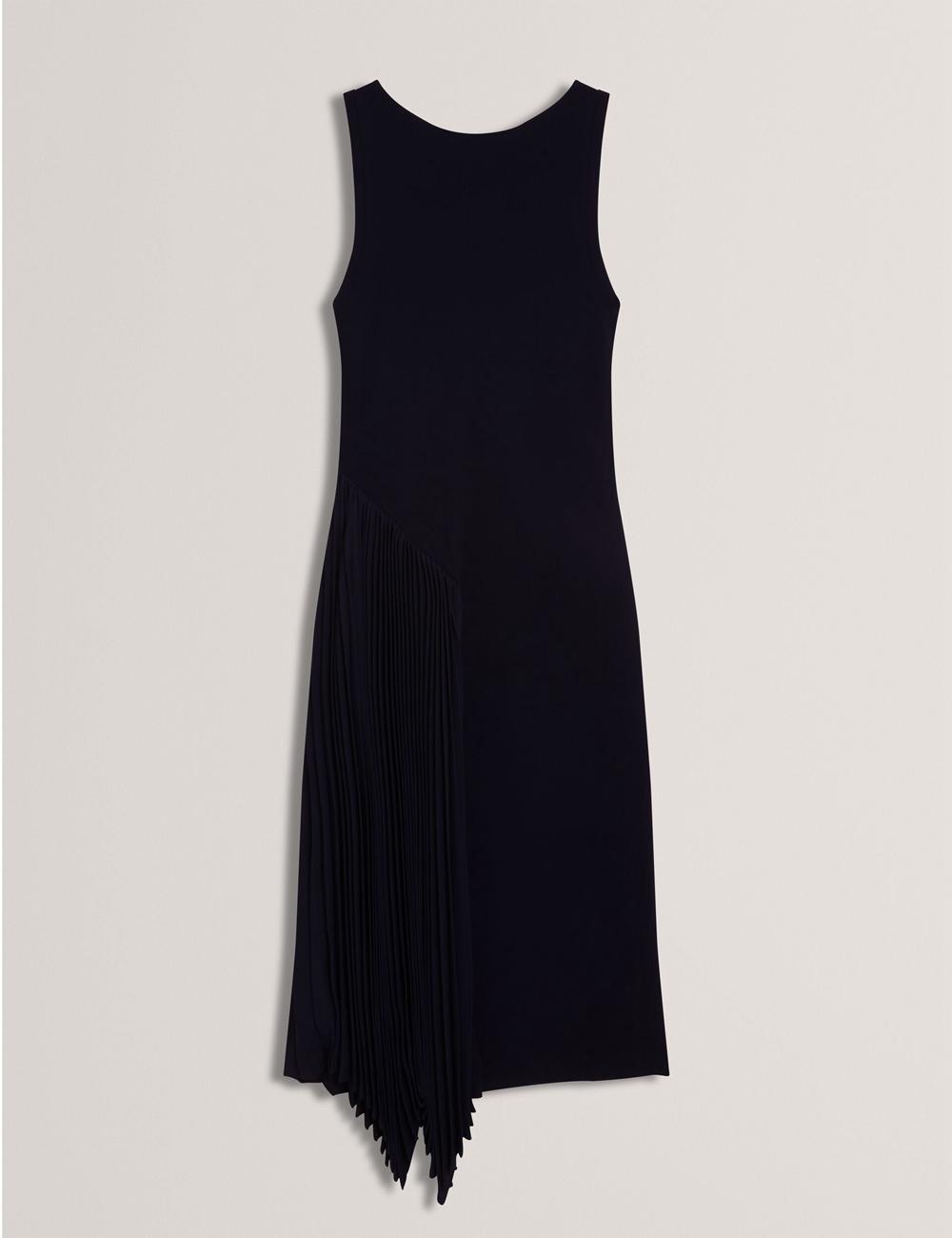 Navy Women Ted Baker AZZINA - Pleated Panel Sleeveless Knitted Midi Dresses | NZ  KPGF-64872