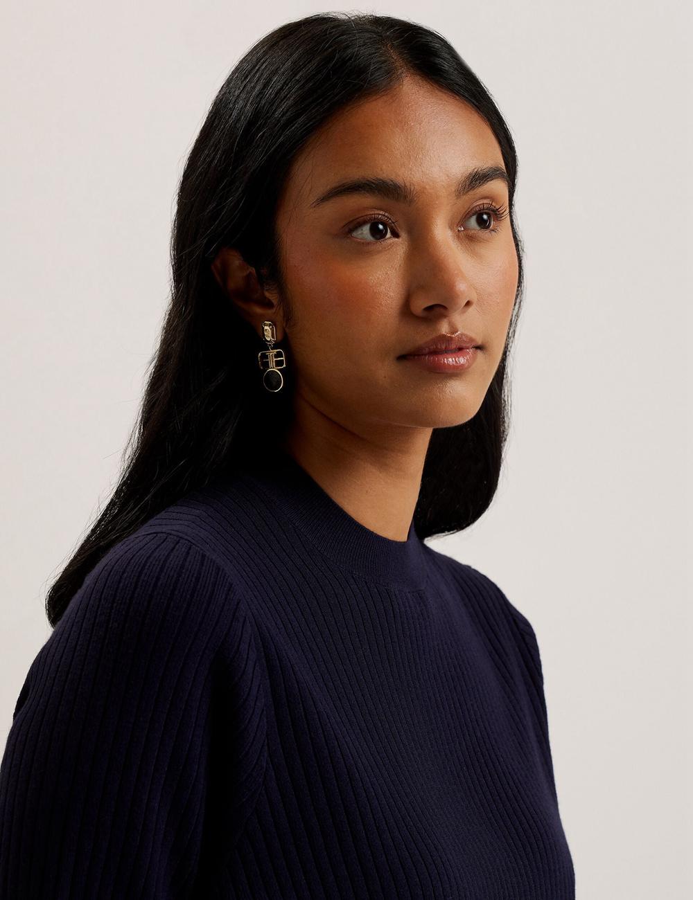 Navy Women Ted Baker ELLIHAA - Ribbed Knit Half Sleeve Tops | NZ  GVAK-87592