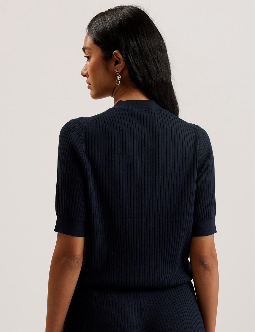 Navy Women Ted Baker ELLIHAA - Ribbed Knit Half Sleeve Tops | NZ  GVAK-87592