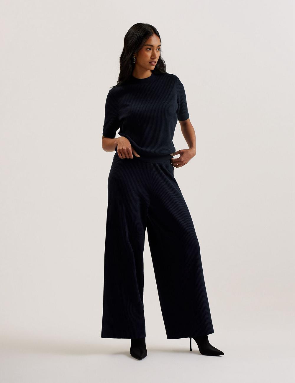 Navy Women Ted Baker ELLIHAA - Ribbed Knit Half Sleeve Tops | NZ  GVAK-87592