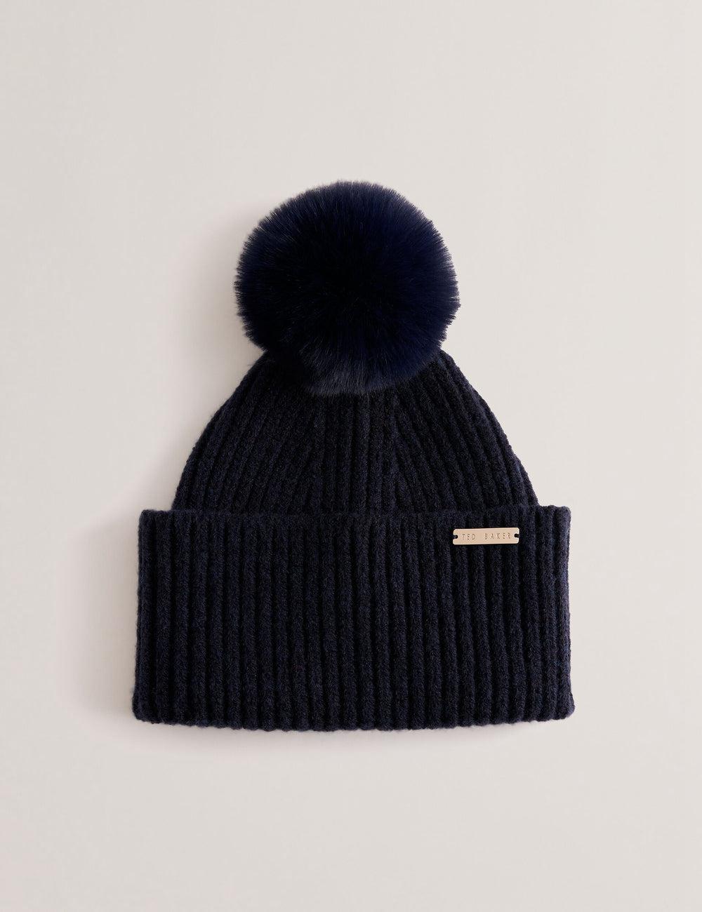 Navy Women Ted Baker EMILYYA - Ribbed Knit Fluffy Bobble Hats | NZ  ZJHO-43852