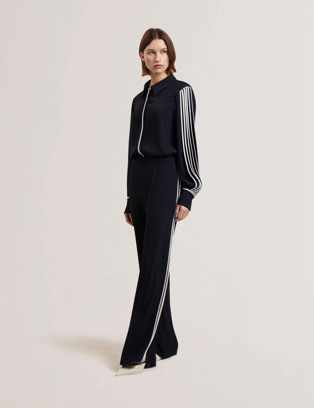 Navy Women Ted Baker GORJJA - Piping Detail Wide Leg Crepe Trousers | NZ  LSKP-86250