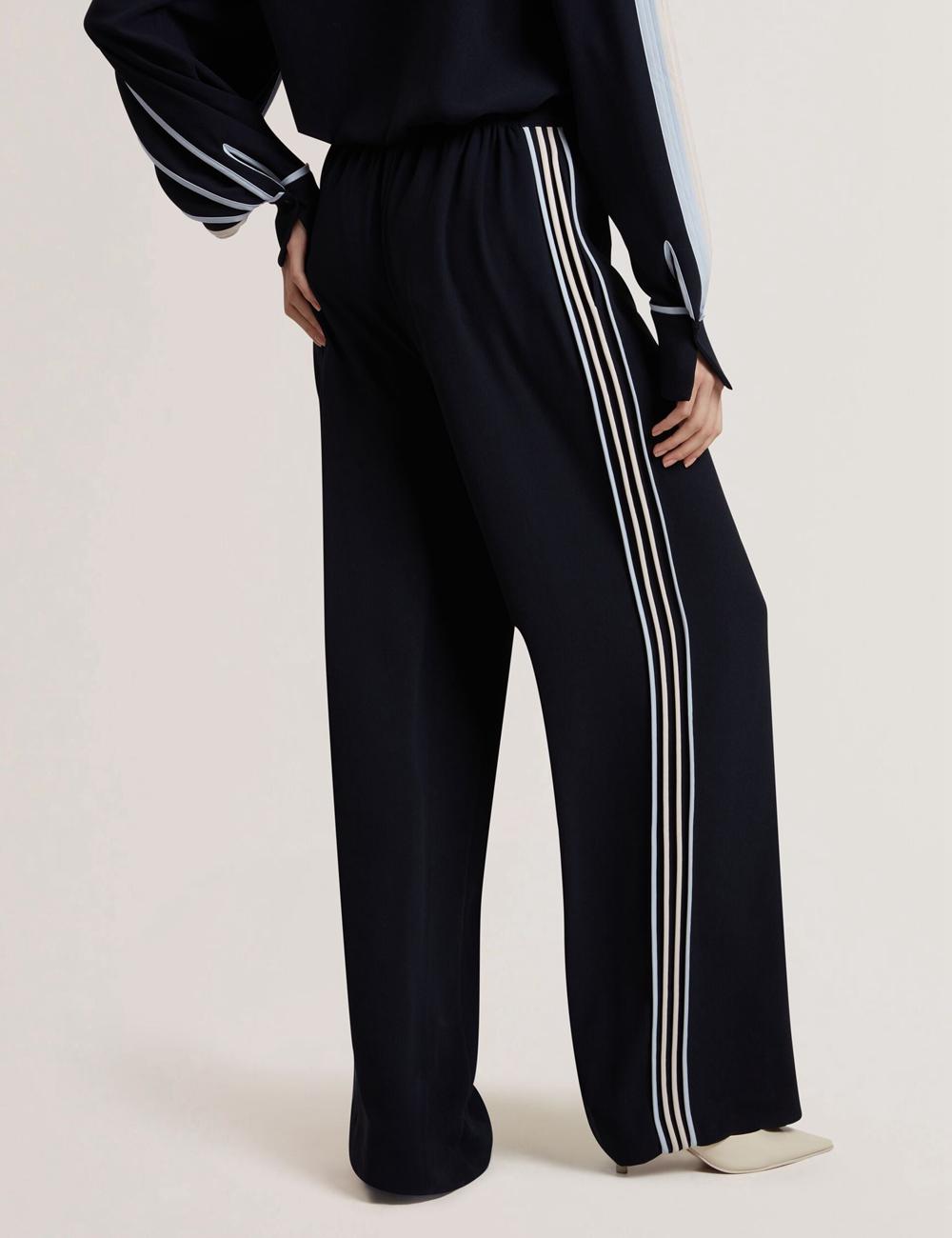 Navy Women Ted Baker GORJJA - Piping Detail Wide Leg Crepe Trousers | NZ  LSKP-86250