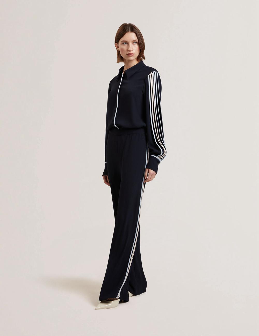 Navy Women Ted Baker GORJJA - Piping Detail Wide Leg Crepe Trousers | NZ  LSKP-86250