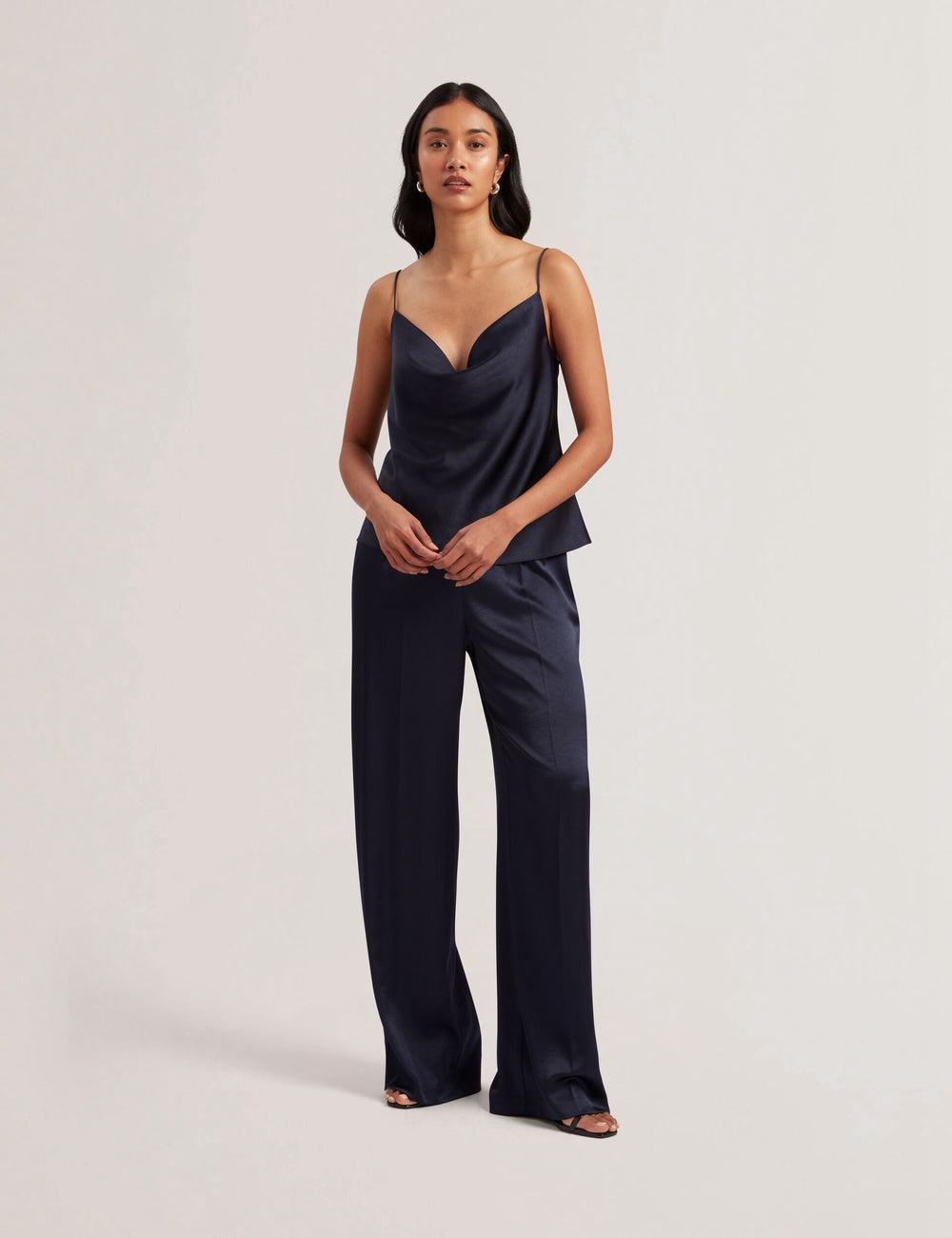 Navy Women Ted Baker KITI - Satin Cowl Neck Strappy Cami Tops | NZ  JOYB-15460