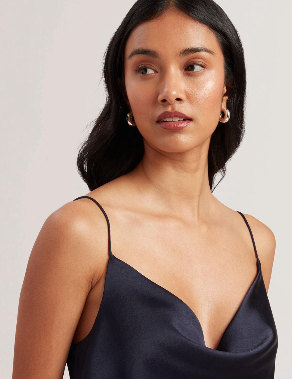 Navy Women Ted Baker KITI - Satin Cowl Neck Strappy Cami Tops | NZ  JOYB-15460