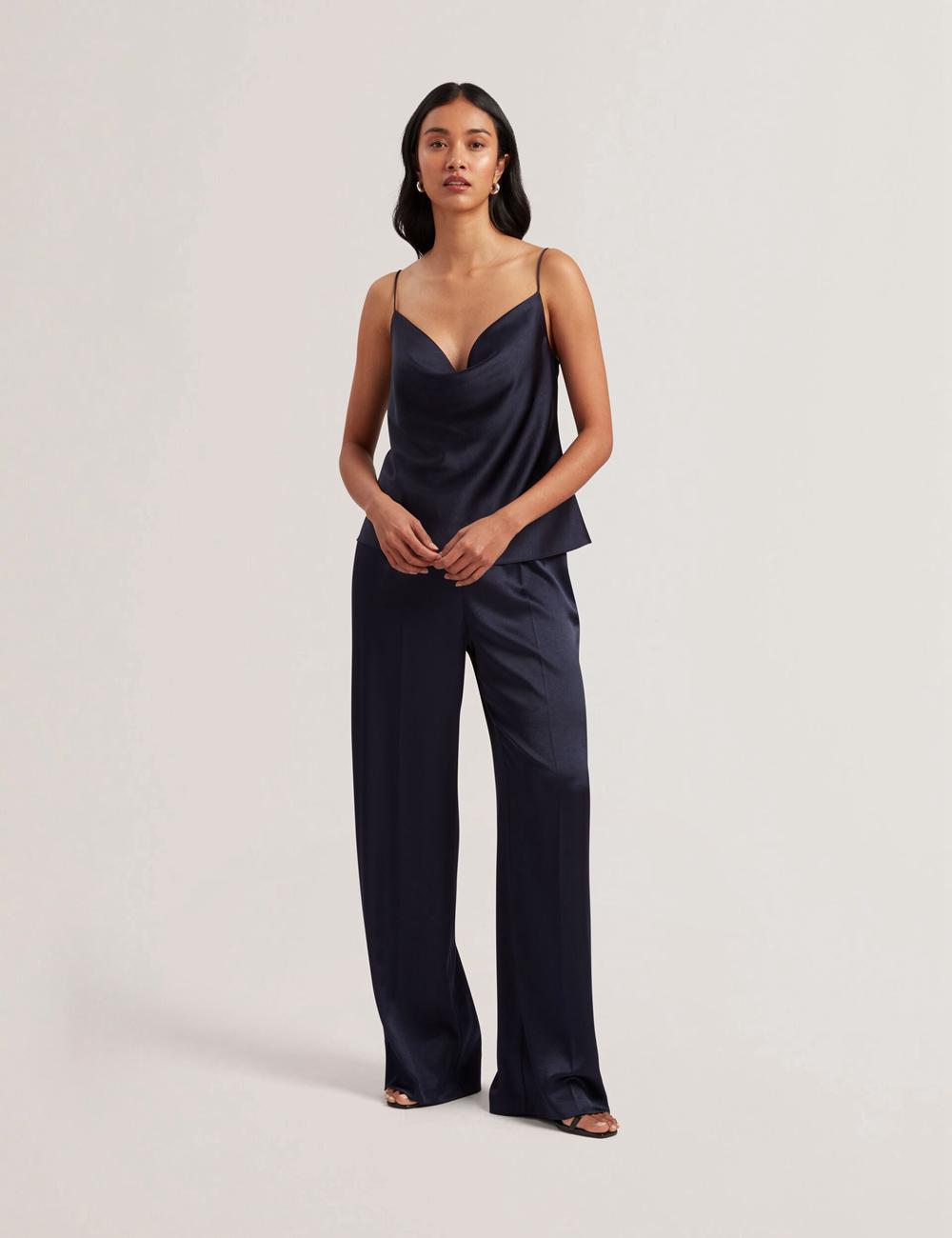 Navy Women Ted Baker KITI - Satin Cowl Neck Strappy Cami Tops | NZ  JOYB-15460