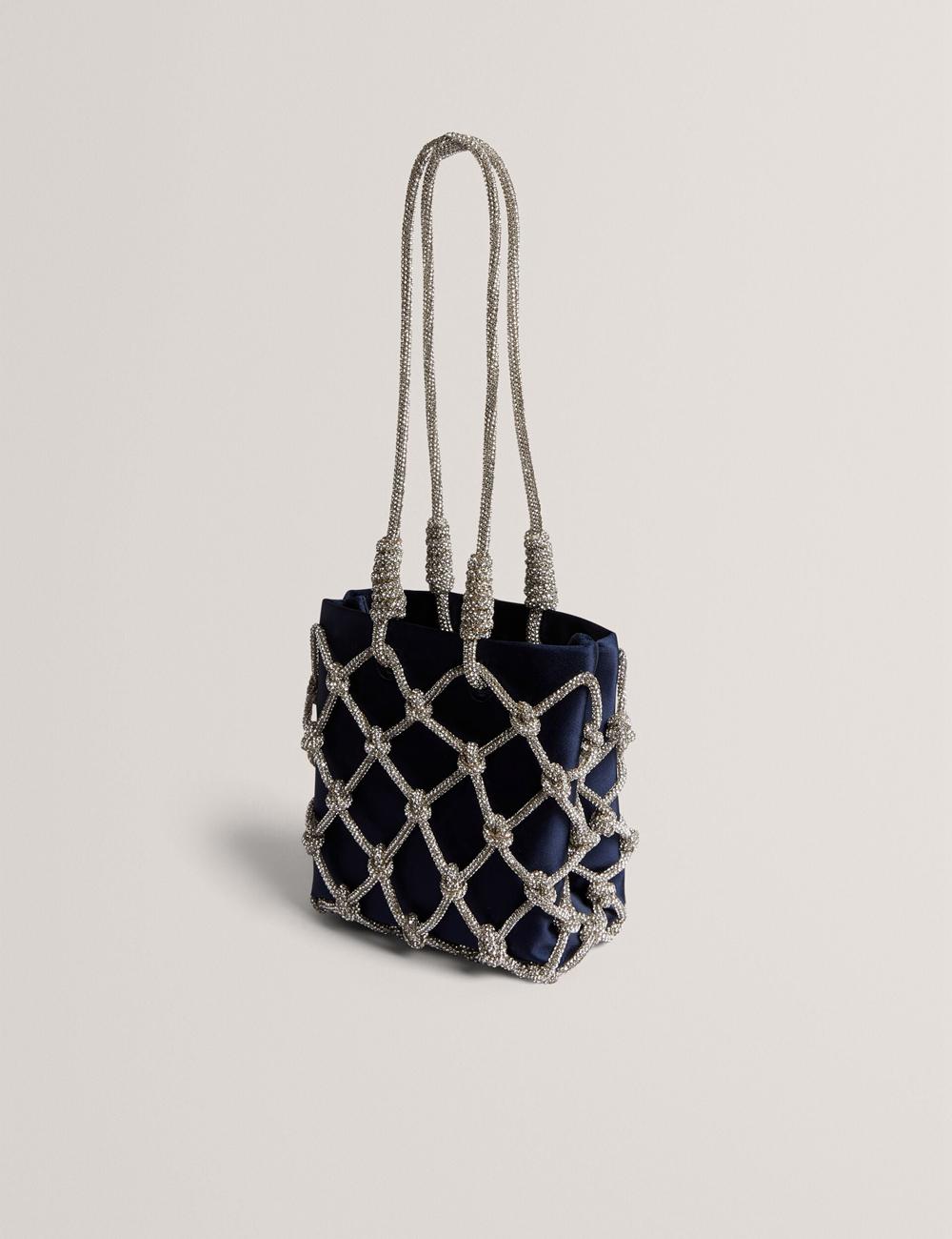 Navy Women Ted Baker KYLIA - Crystal Cage Satin Mini Shoulder Bags | NZ  FLSO-54183