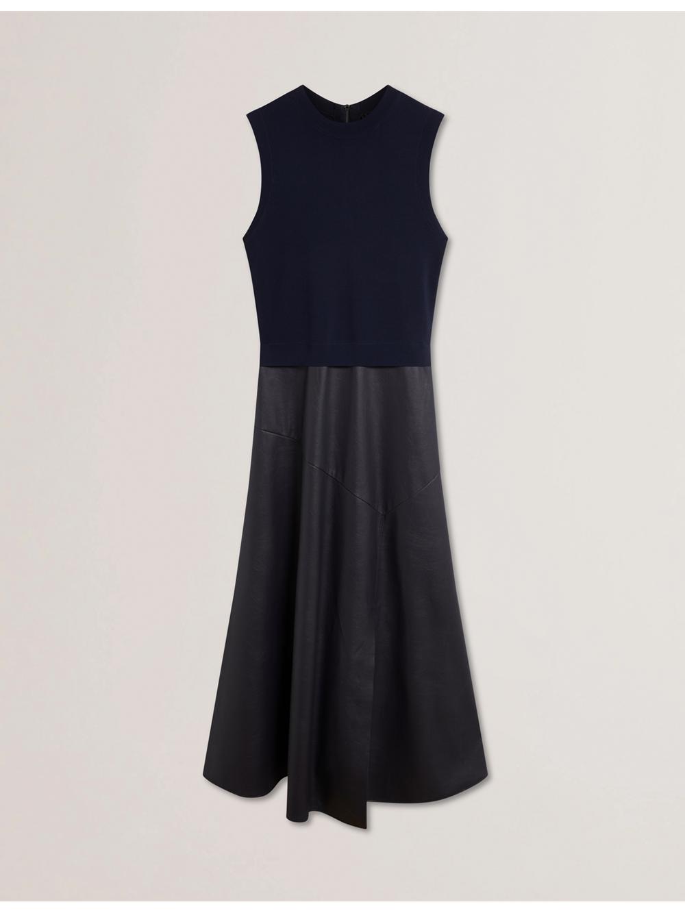 Navy Women Ted Baker LABASA - Sleeveless Knit Faux Leather Midi Dresses | NZ  JUKO-15362