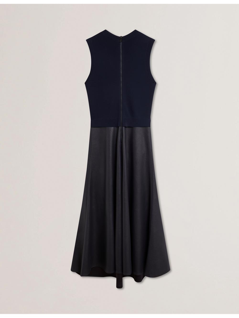 Navy Women Ted Baker LABASA - Sleeveless Knit Faux Leather Midi Dresses | NZ  JUKO-15362