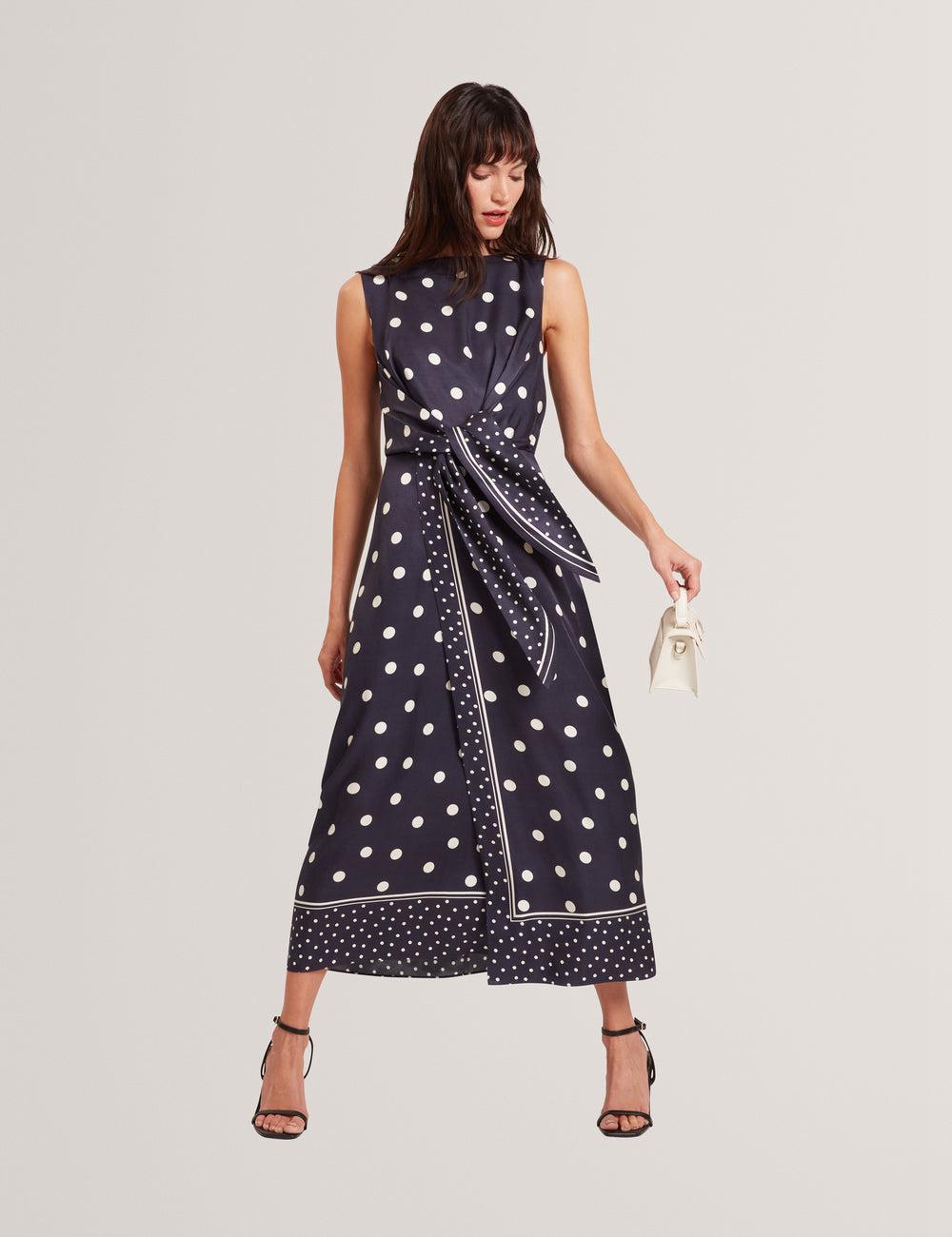Navy Women Ted Baker MALMOA - Polka Dot Detail Column Midi Dresses | NZ  FSHL-15903