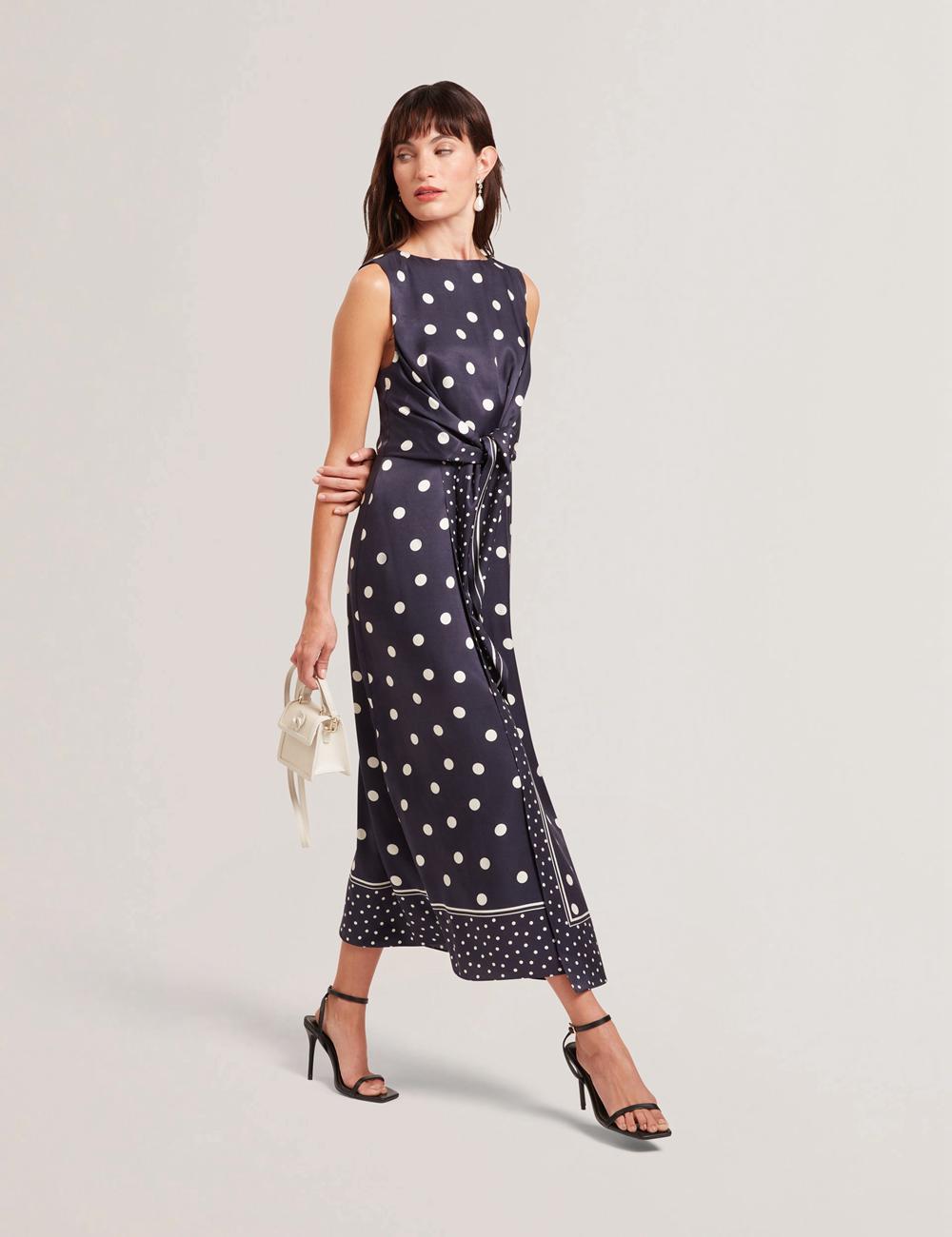 Navy Women Ted Baker MALMOA - Polka Dot Detail Column Midi Dresses | NZ  FSHL-15903