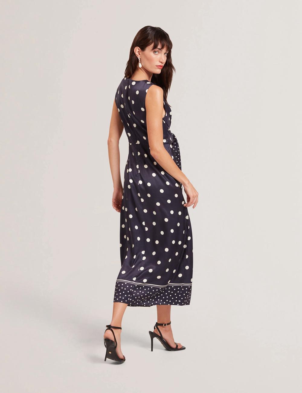 Navy Women Ted Baker MALMOA - Polka Dot Detail Column Midi Dresses | NZ  FSHL-15903