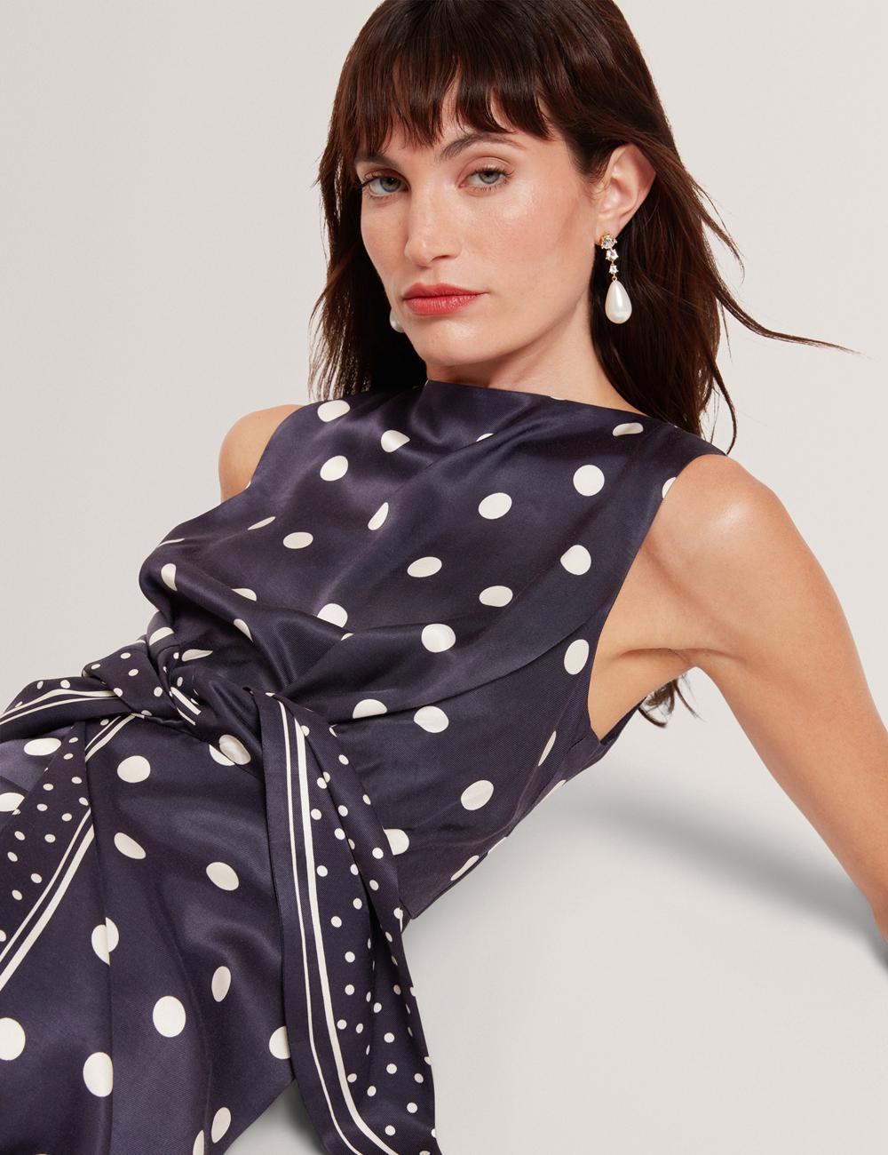 Navy Women Ted Baker MALMOA - Polka Dot Detail Column Midi Dresses | NZ  FSHL-15903