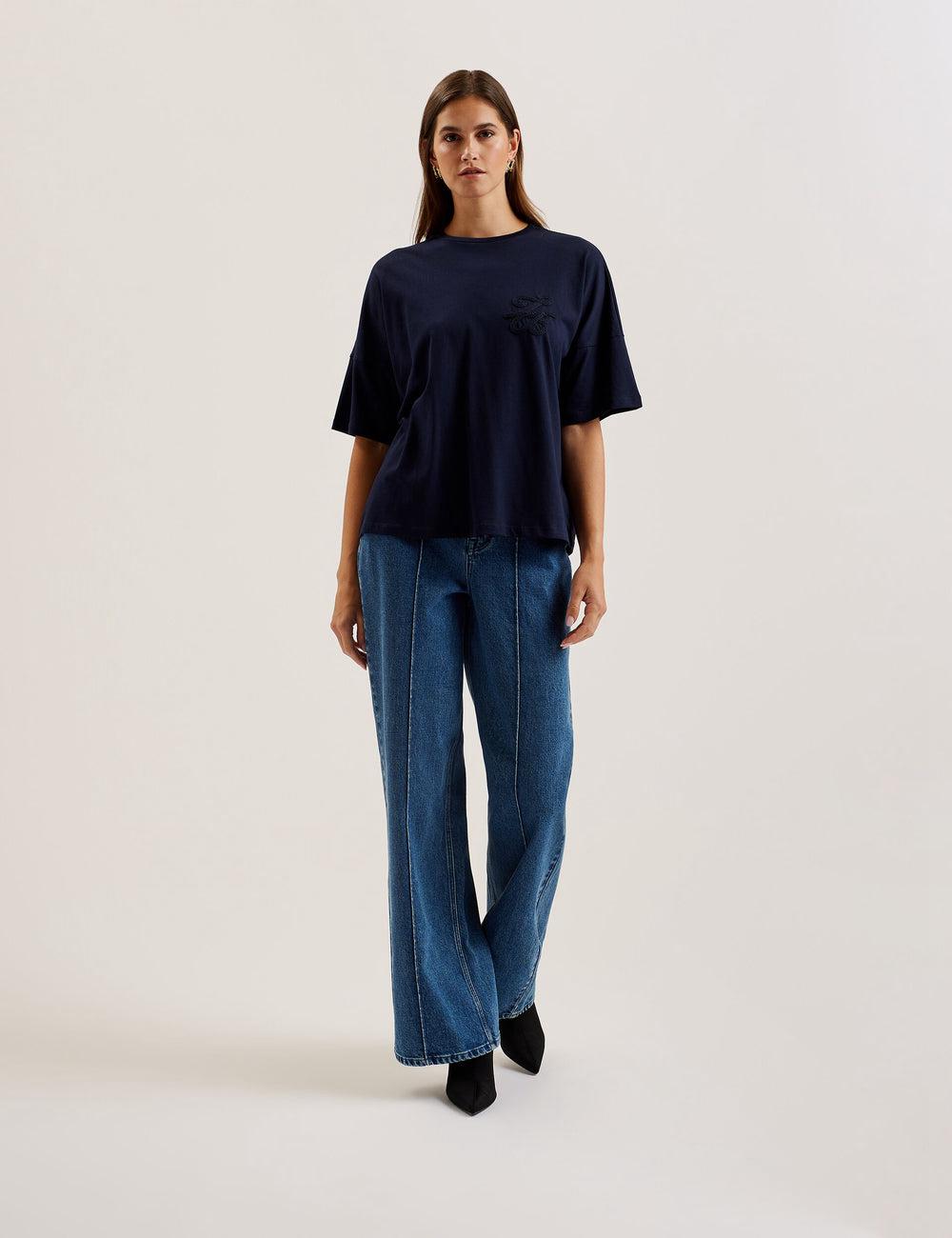 Navy Women Ted Baker MALORRY - Embroidered Logo Boxy Cotton T-Shirts | NZ  YLSP-90145