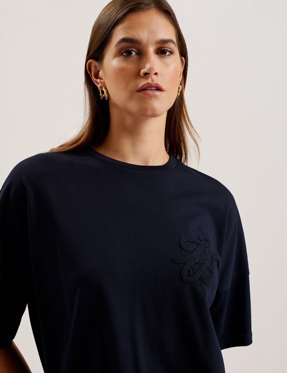 Navy Women Ted Baker MALORRY - Embroidered Logo Boxy Cotton T-Shirts | NZ  YLSP-90145