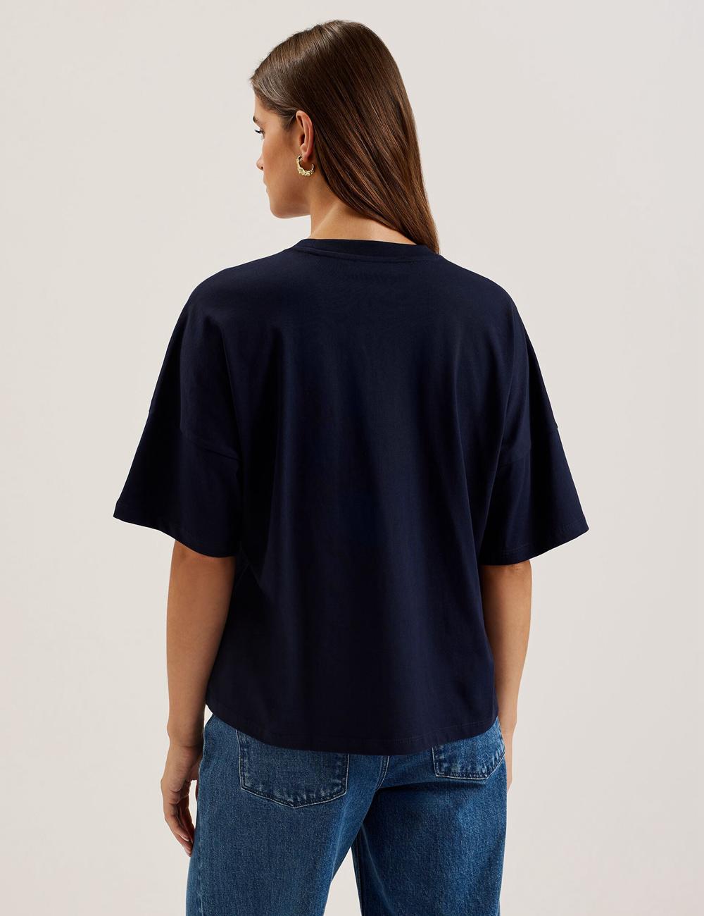 Navy Women Ted Baker MALORRY - Embroidered Logo Boxy Cotton T-Shirts | NZ  YLSP-90145
