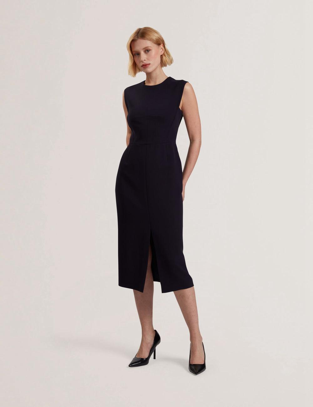 Navy Women Ted Baker MANABDL - Tailored Sleeveless With Front Split Midi Dresses | NZ  NWAB-71320